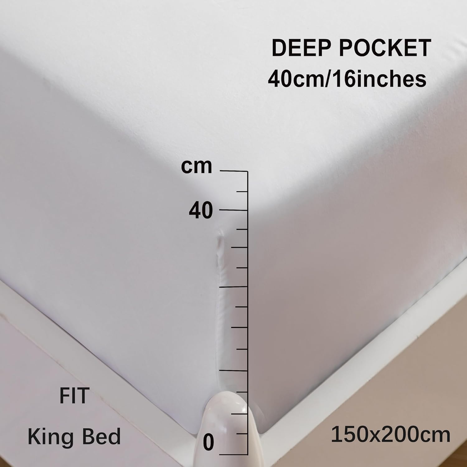 AYSW Fitted Sheet Set King Size 16" Deep Pocket with 1 Bedsheet and 2 Pillowcases Brushed Microfiber White 2