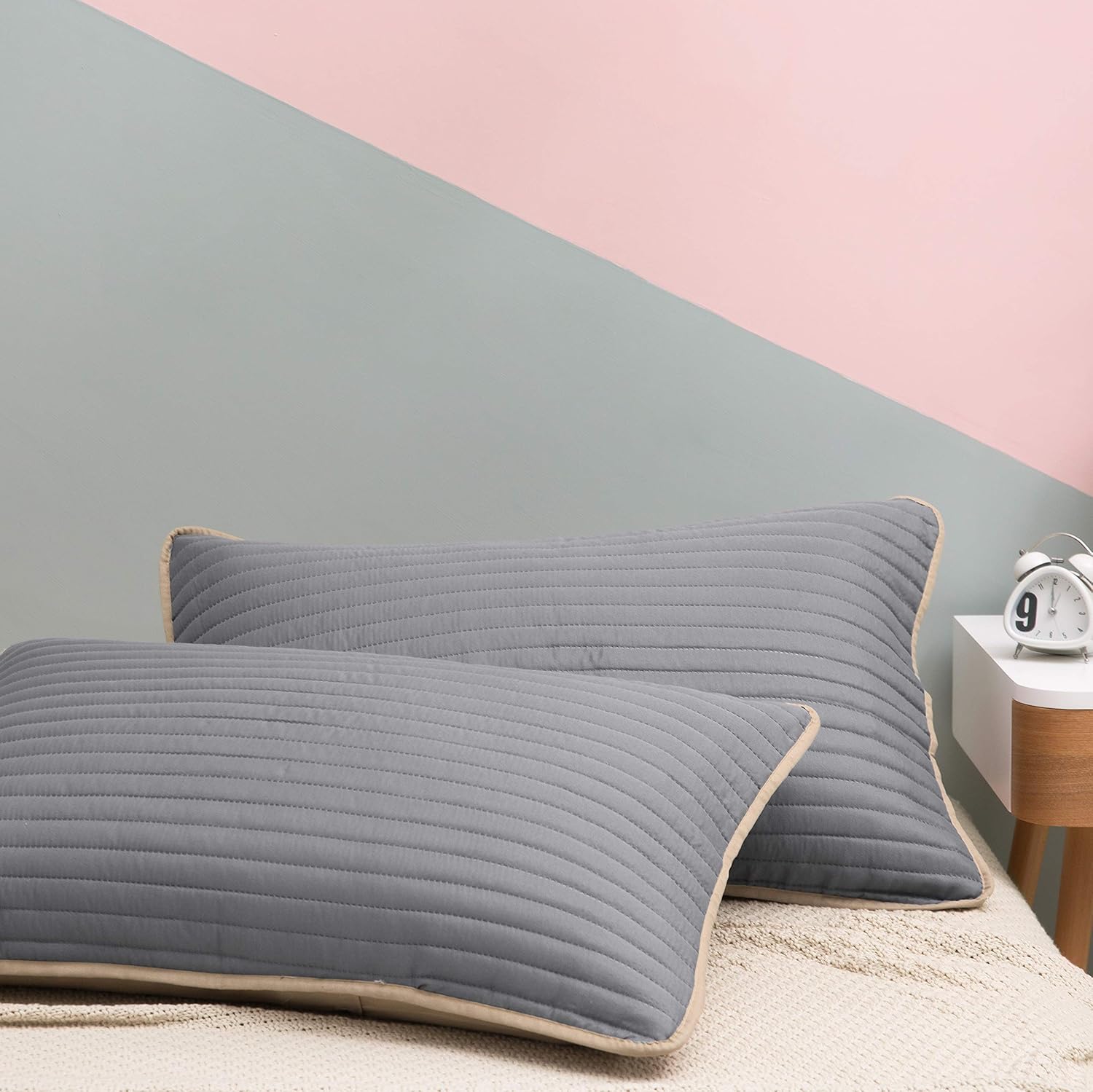 Lot de 2 taies d'oreiller 50x75 cm, taies d'oreiller de haute qualité, en Double Face couleurs Gris et Beige 2