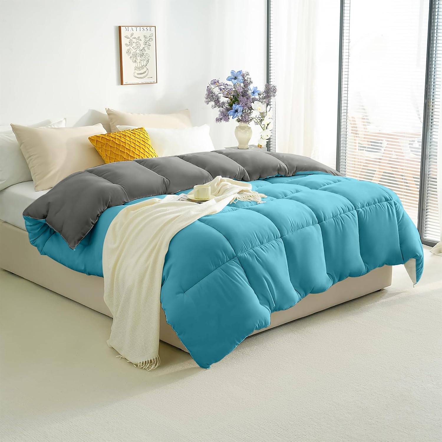 Warm Double Coverless Duvet 10.5 Tog Comforter and Anti Allergy All Season Grey and Teal NO Pillowcases Only Quilt 10.5 Tog Duvet 8