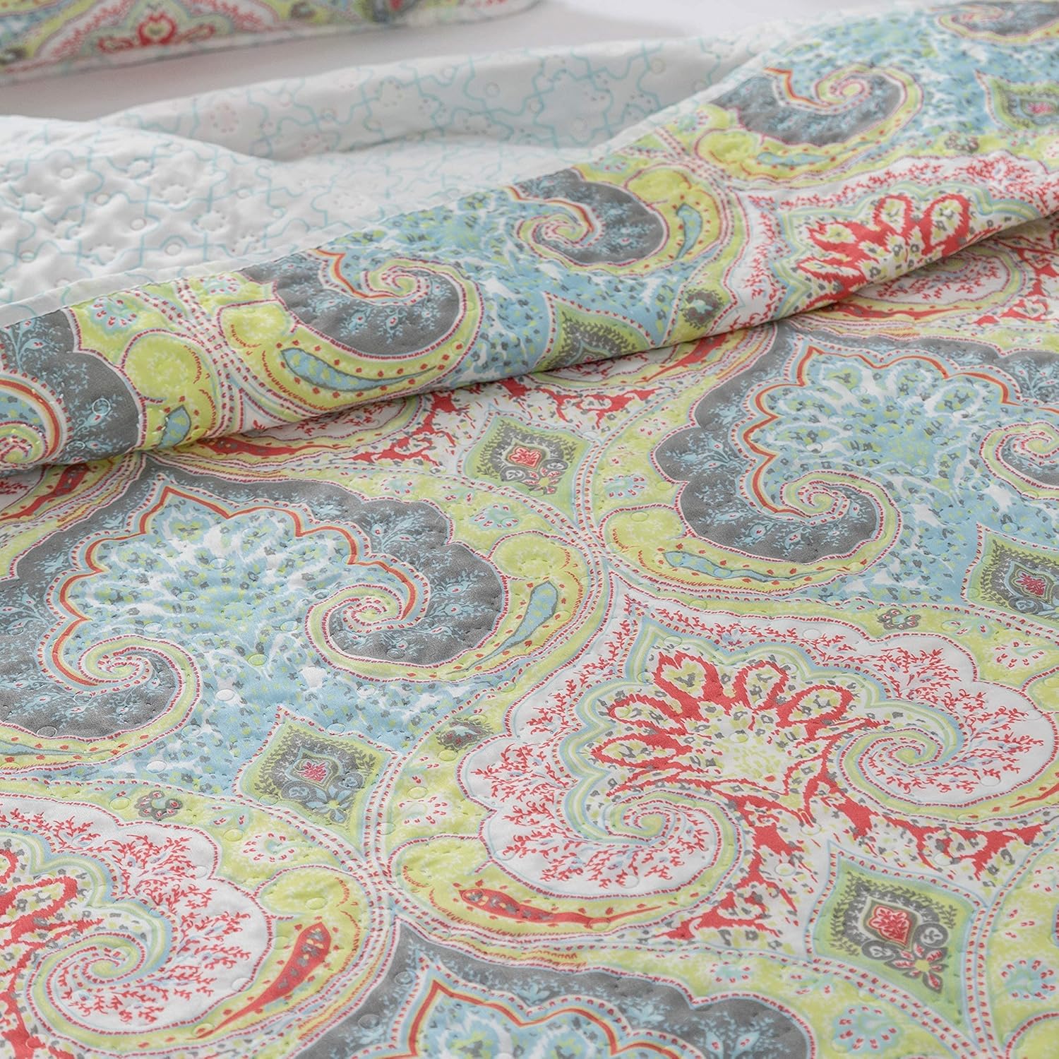 Bedspread Coverlet Set Oversize Queen Printed Pattern Pinsonic Style for All Season Use Lightweight Reversible Quilt Machine Washable King 4