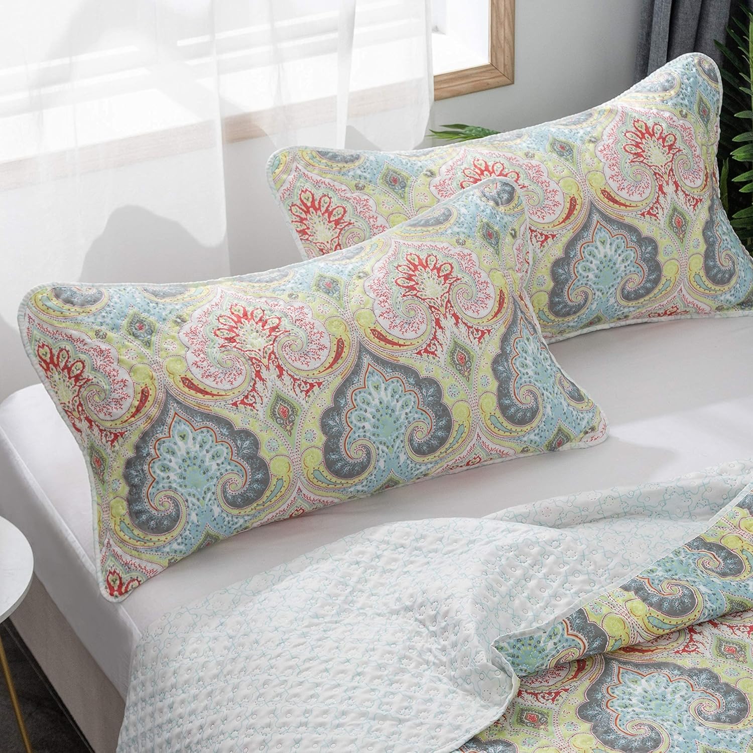 Bedspread Coverlet Set Oversize Queen Printed Pattern Pinsonic Style for All Season Use Lightweight Reversible Quilt Machine Washable King 6