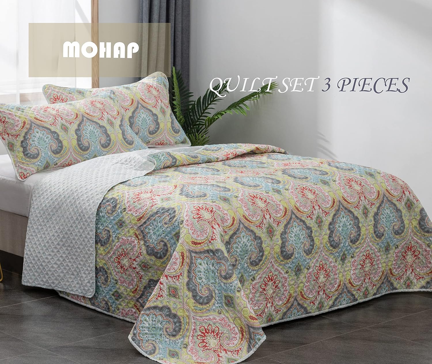Bedspread Coverlet Set Oversize Queen Printed Pattern Pinsonic Style for All Season Use Lightweight Reversible Quilt Machine Washable King 2