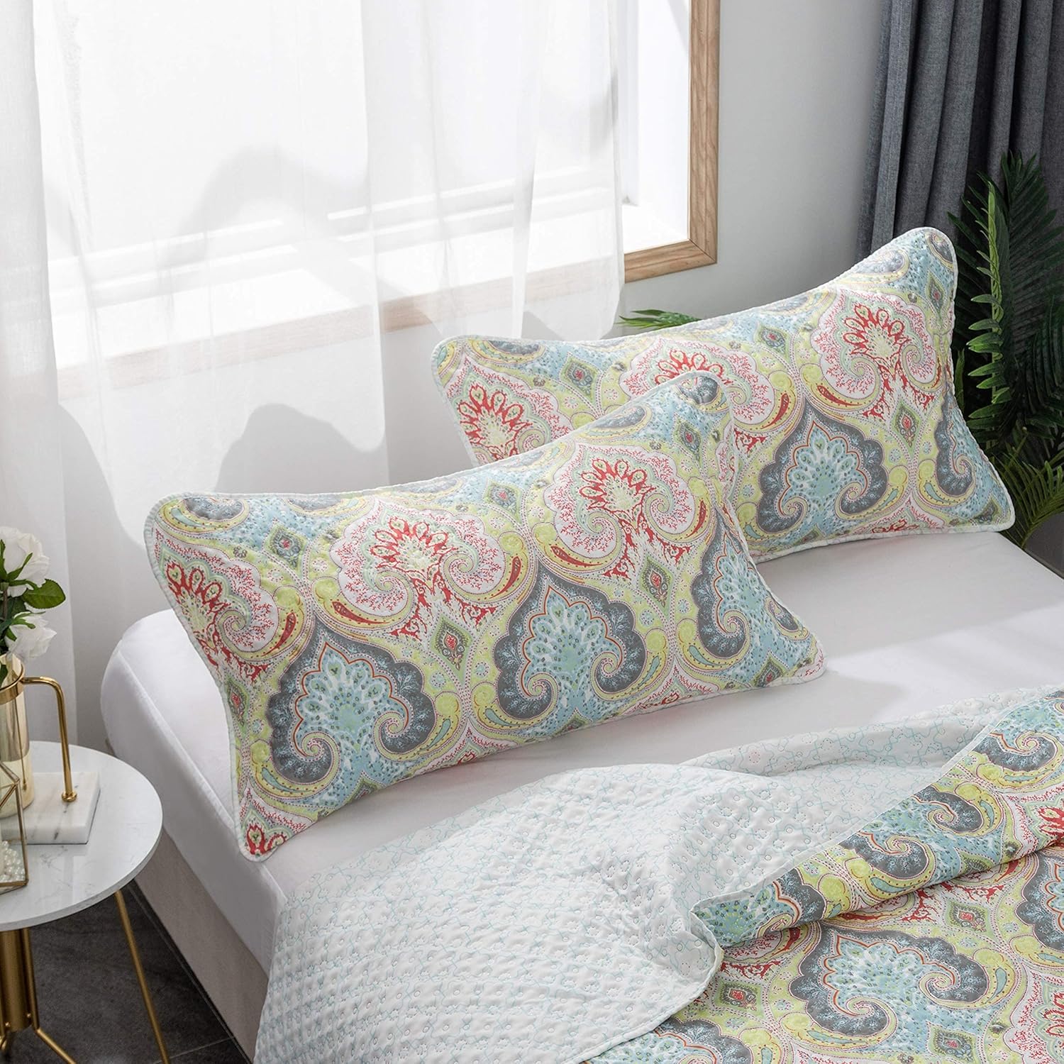 AYSW Quilt Set Twin Size Coverlet Set Printed Pattern Pinsonic Style for All Season Use Lightweight 6