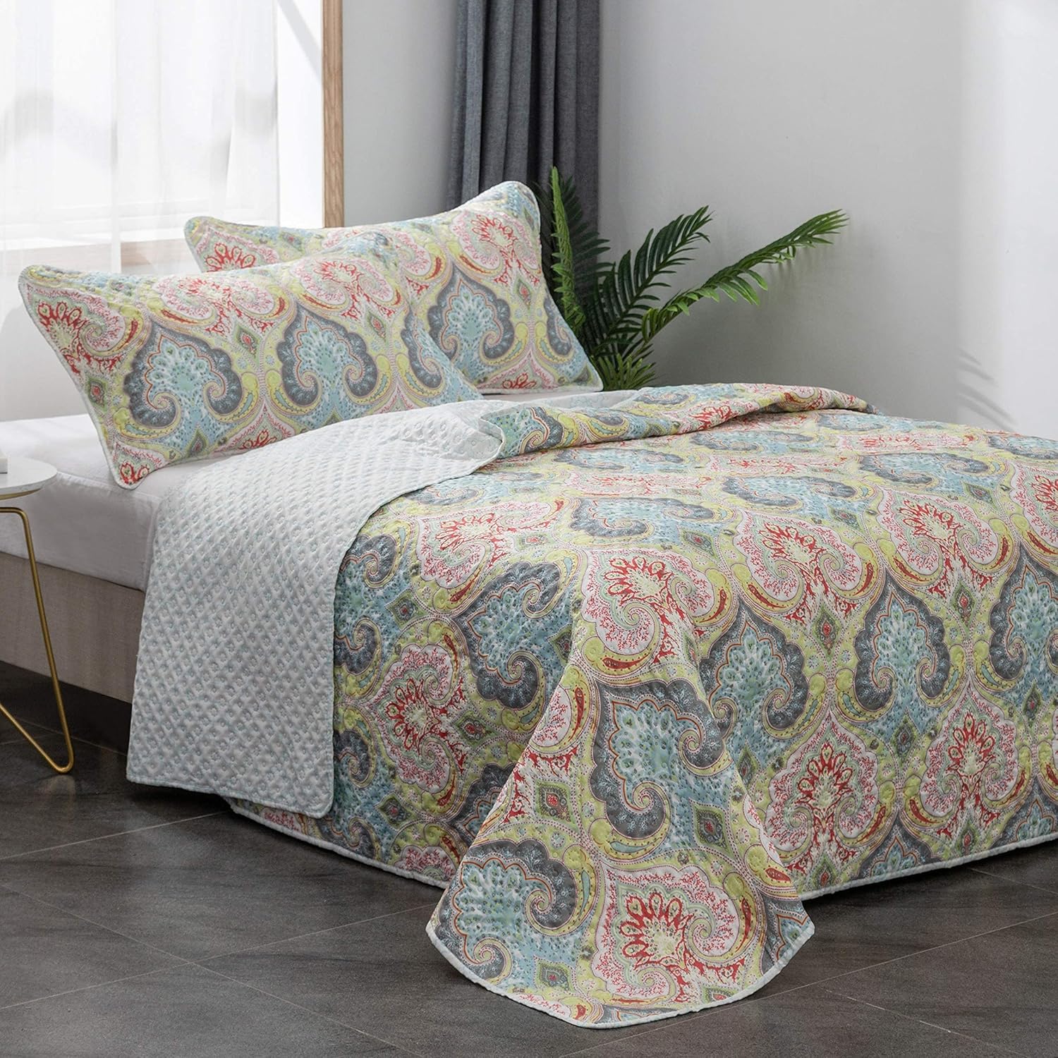 AYSW Quilt Set Twin Size Coverlet Set Printed Pattern Pinsonic Style for All Season Use Lightweight 4