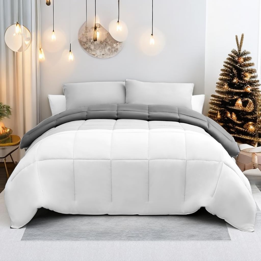AYSW Two-Tone Duvet Warm in winter 450g/m² Thick 140x200cm Hypoallergenic Two-Tone Beige + Grey Reversible Bed Duvet 1 Person Quilt 10