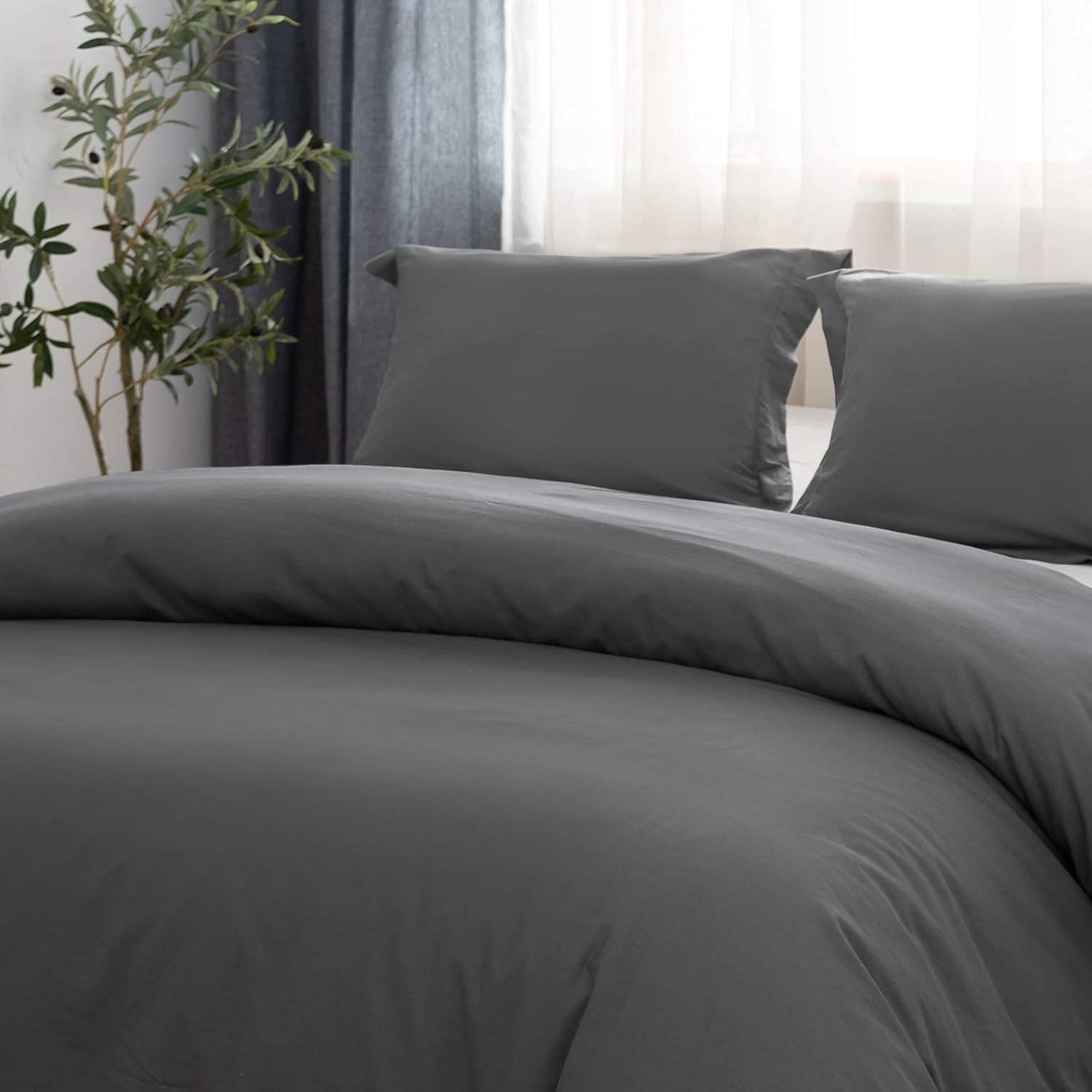 AYSW Duvet Cover Set 3 Piece with Zipper Closure Cover Set with 2 Pillowcases Soft and Nature Queen Size Grey 3