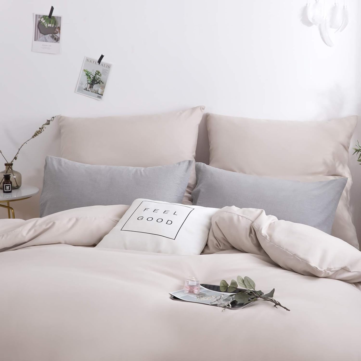 AYSW Duvet Cover Set 3 Piece Pure Cotton with Zipper Closure Comforter Cover Set with 2 Pillowcases Soft and Nature (Queen, Beige) 3