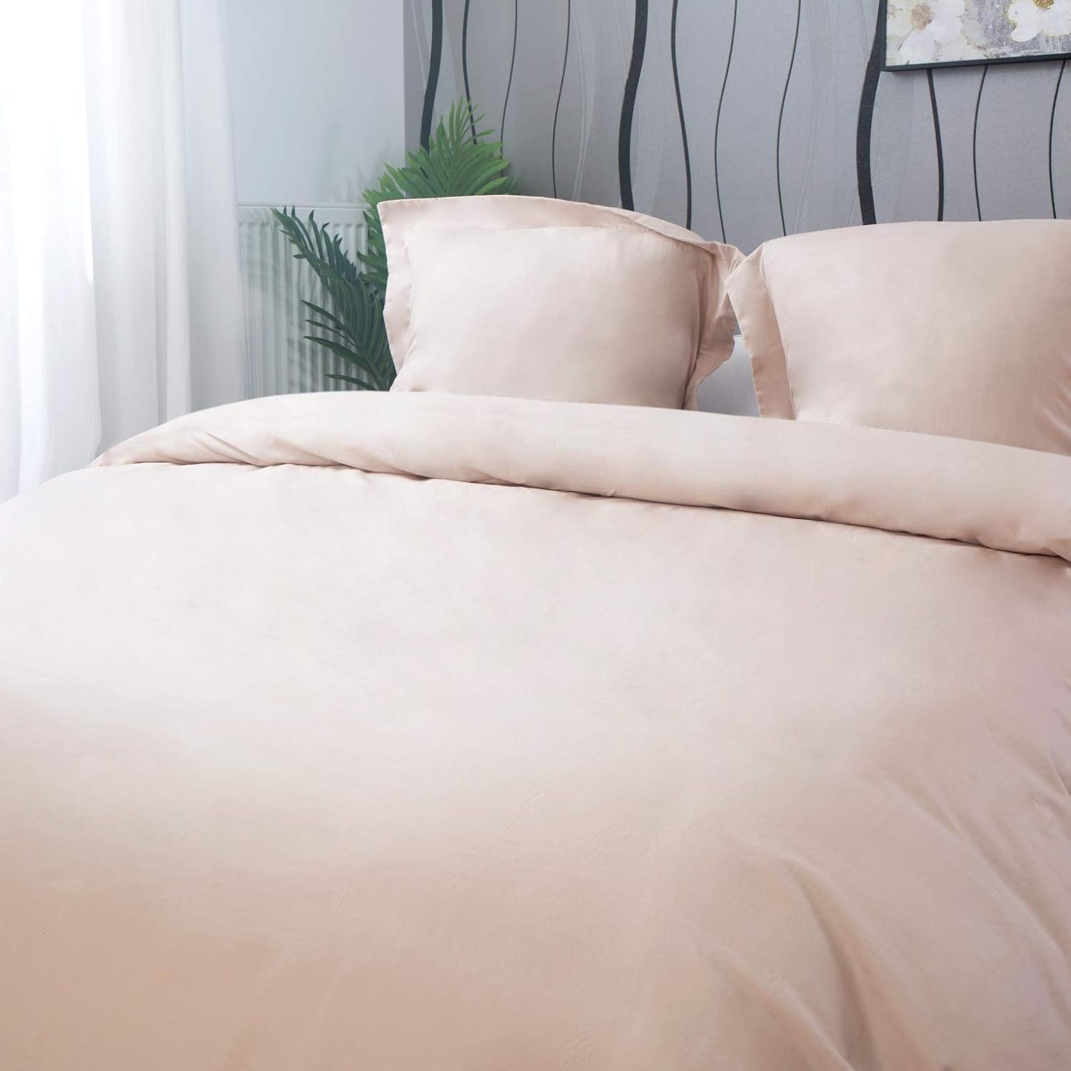 AYSW Duvet Cover Set 3 Piece Pure Cotton with Zipper Closure Comforter Cover Set with 2 Pillowcases Soft and Nature (King, Beige) 4
