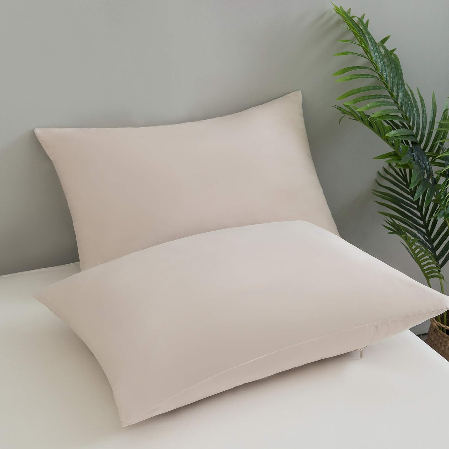2-piece set Pillowcase High Quality & Quality Pillow Cover with Zipper 100% Microfiber (40 x 80 cm, Beige) 2