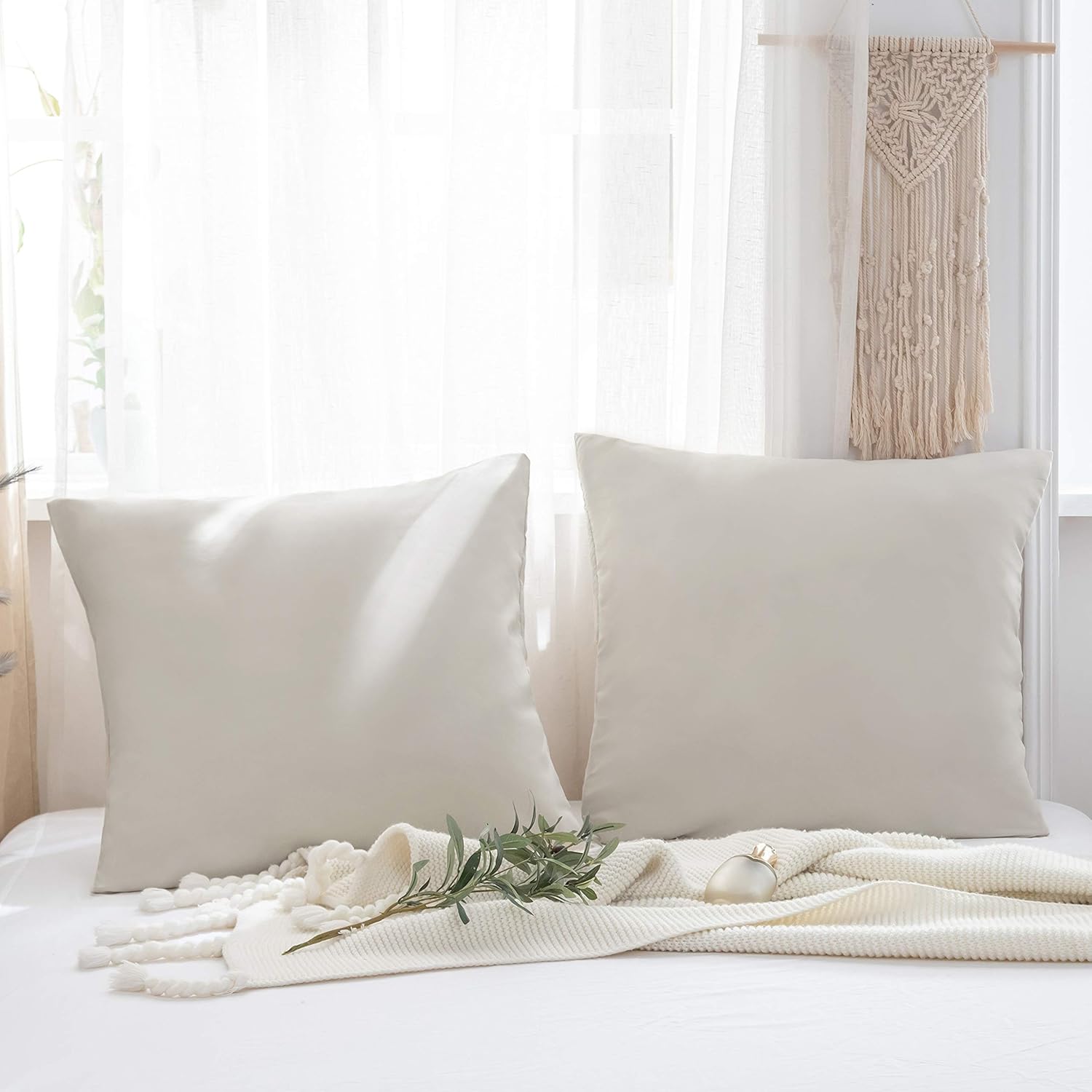 2-piece set Pillowcase High Quality & Quality Pillow Cover with Zipper 100% Microfiber (40 x 80 cm, Beige) 7