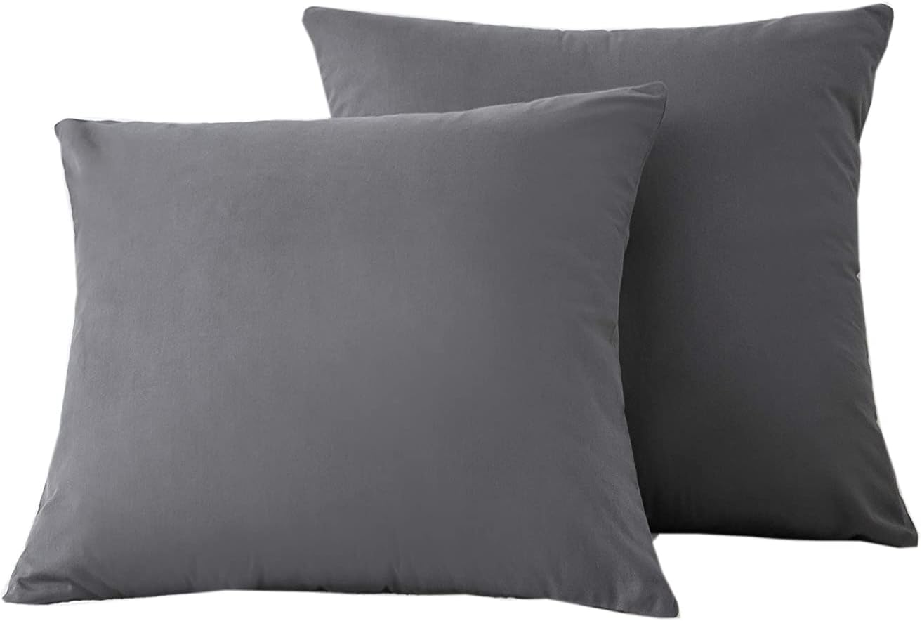 AYSW Set of 2-100% Cotton Pillowcases 65x65cm Grey with Zipper Pillowcase Cover 2