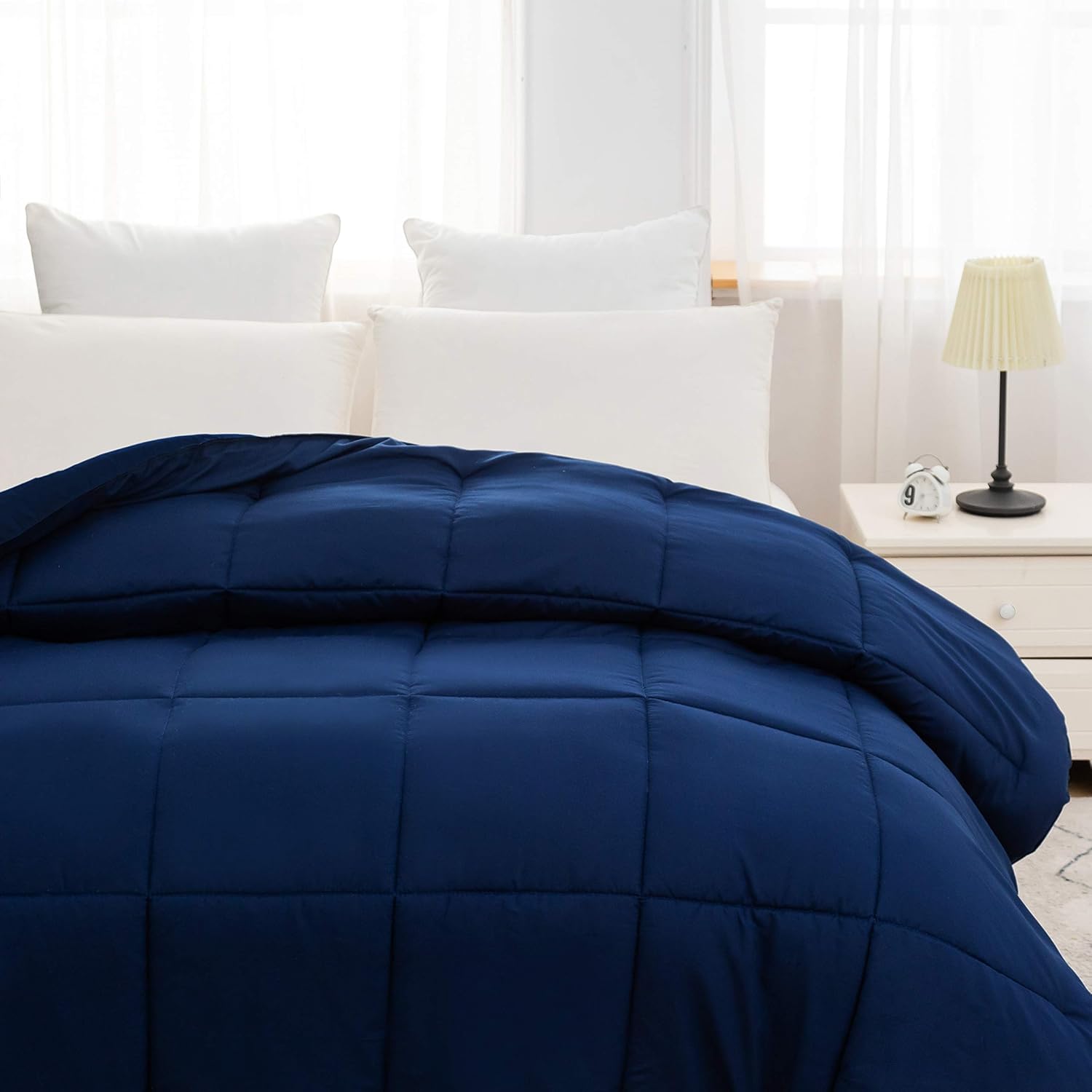 AYSW Comforter Only Brushed Microfiber Warm Fluffy Duvet Lightweight Queen Size for All Season Navy Blue 3