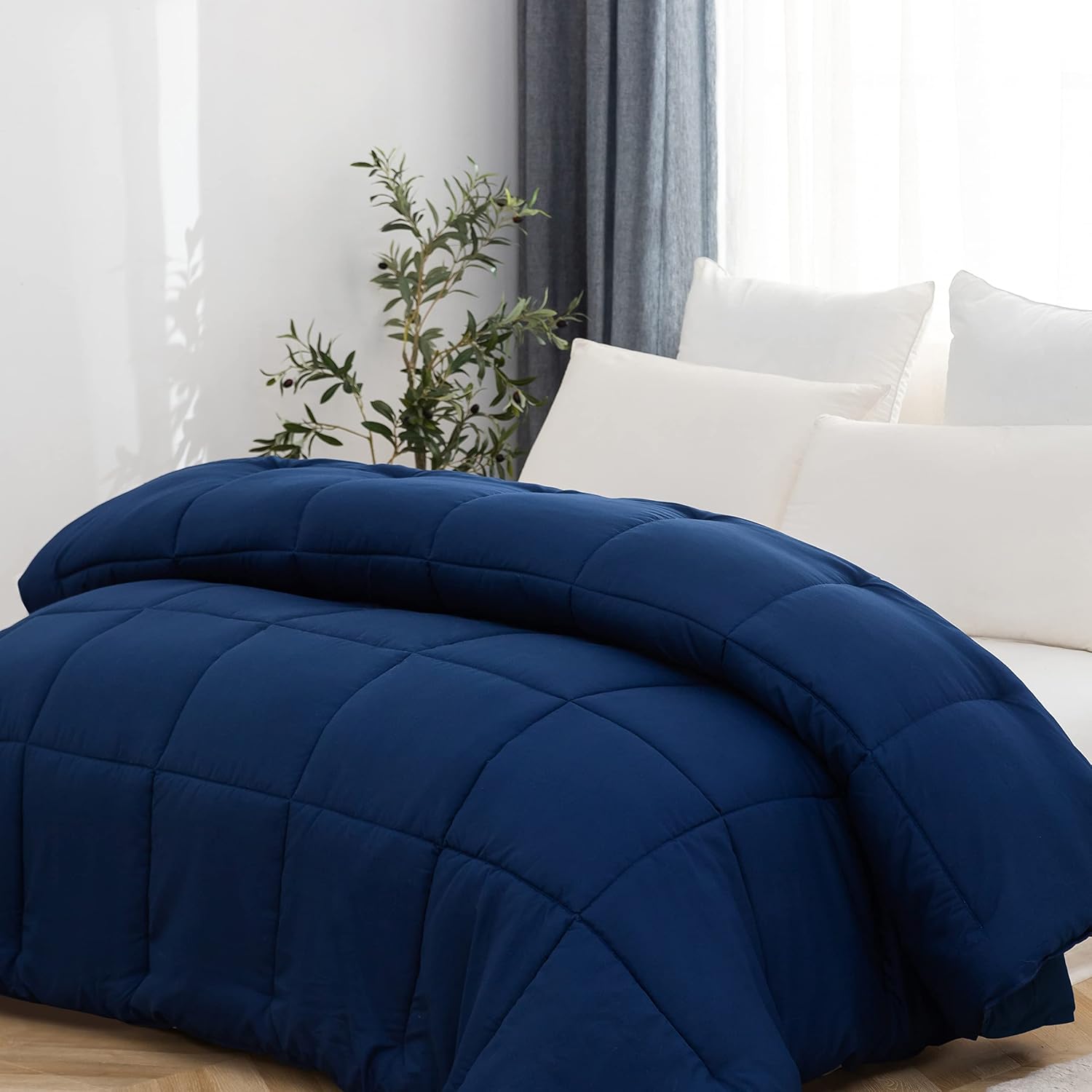 AYSW Comforter Only Brushed Microfiber Warm Fluffy Duvet Lightweight Queen Size for All Season Navy Blue 4