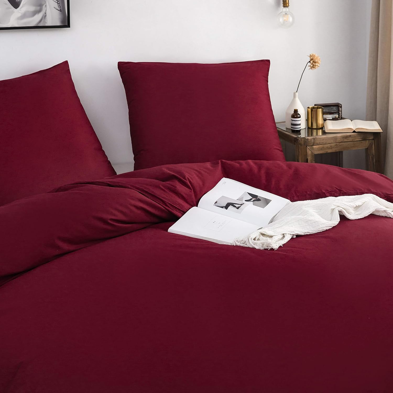 Cotton Bedding 200x200 cm Burgundy 3-piece Set 1 duvet cover with 2 pillowcase 80x80 cm 2