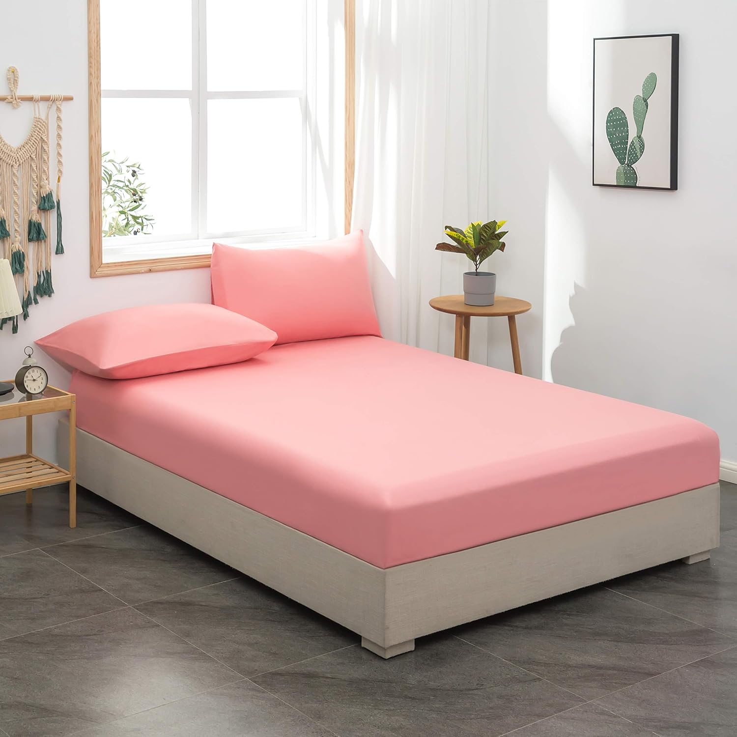 AYSW 300-Thread-Count 100% Cotton Sheet Set Pink Coral Queen 4-Piece Natural Cotton Luxury Bedding Sheets for Bed Breathable Soft & Silky Tight Woven Fits Mattress up to 16'' Deep Pocket 5