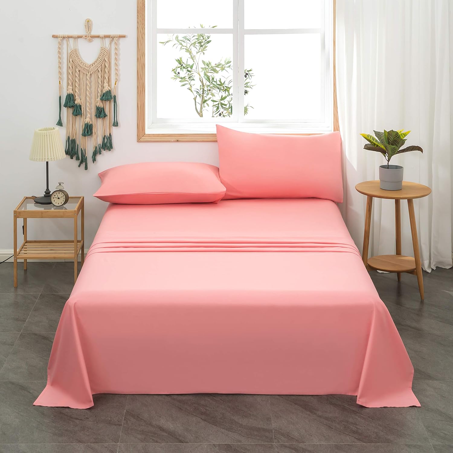 AYSW Bed Sheet Set Pink Cotton 300 Thread Count 4 Pieces Thick and Breathable, Durable and Machine Washable Full Size 3