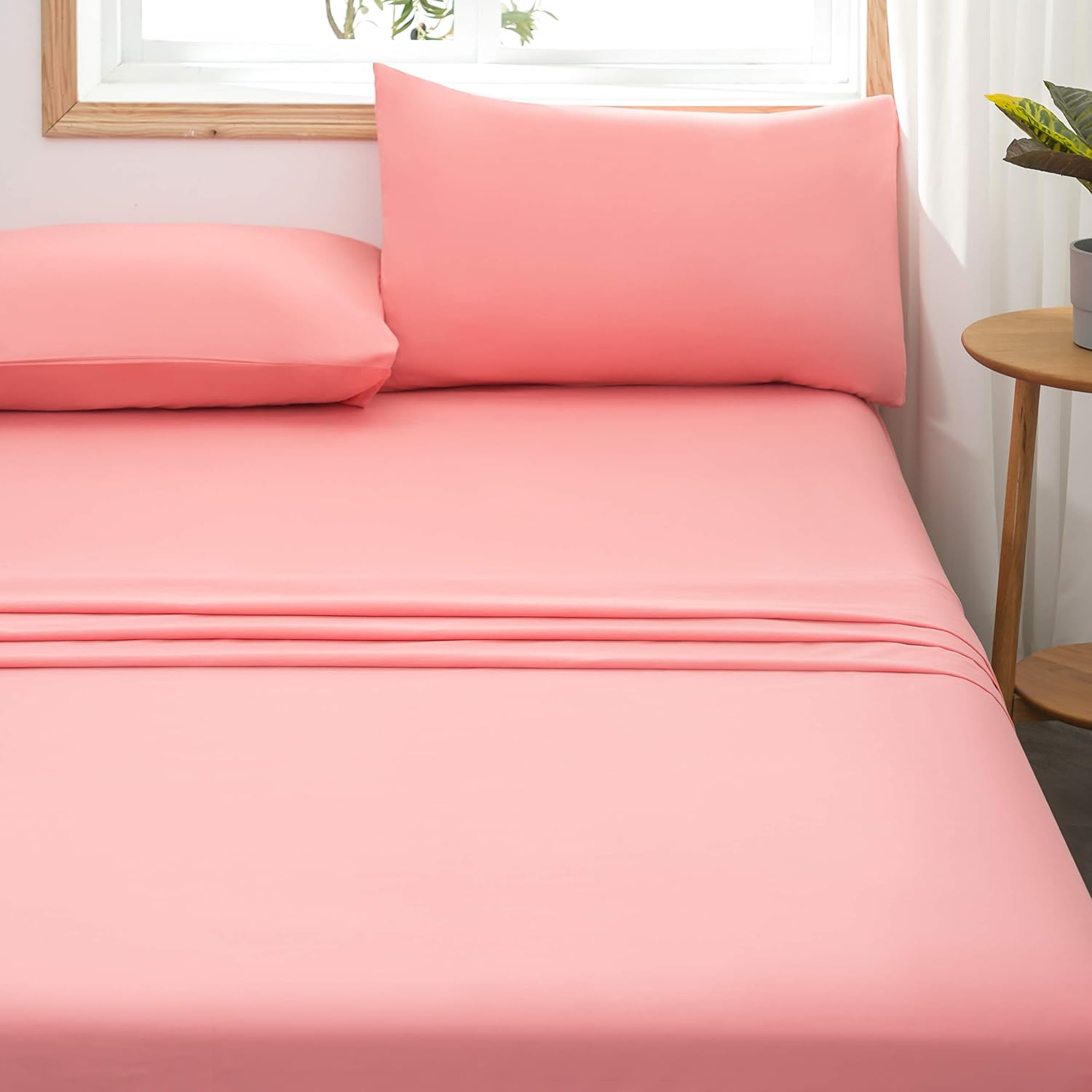 AYSW Bed Sheet Set Pink Cotton 300 Thread Count 4 Pieces Thick and Breathable, Durable and Machine Washable Full Size 4