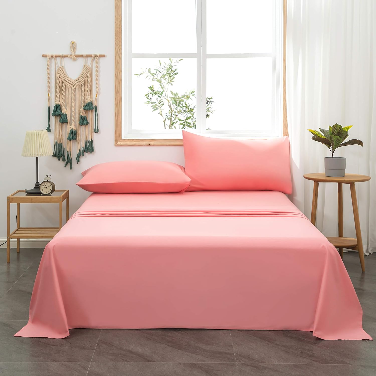 AYSW Bed Sheet Set Pink Cotton 300 Thread Count 4 Pieces Thick and Breathable, Durable and Machine Washable Full Size 2