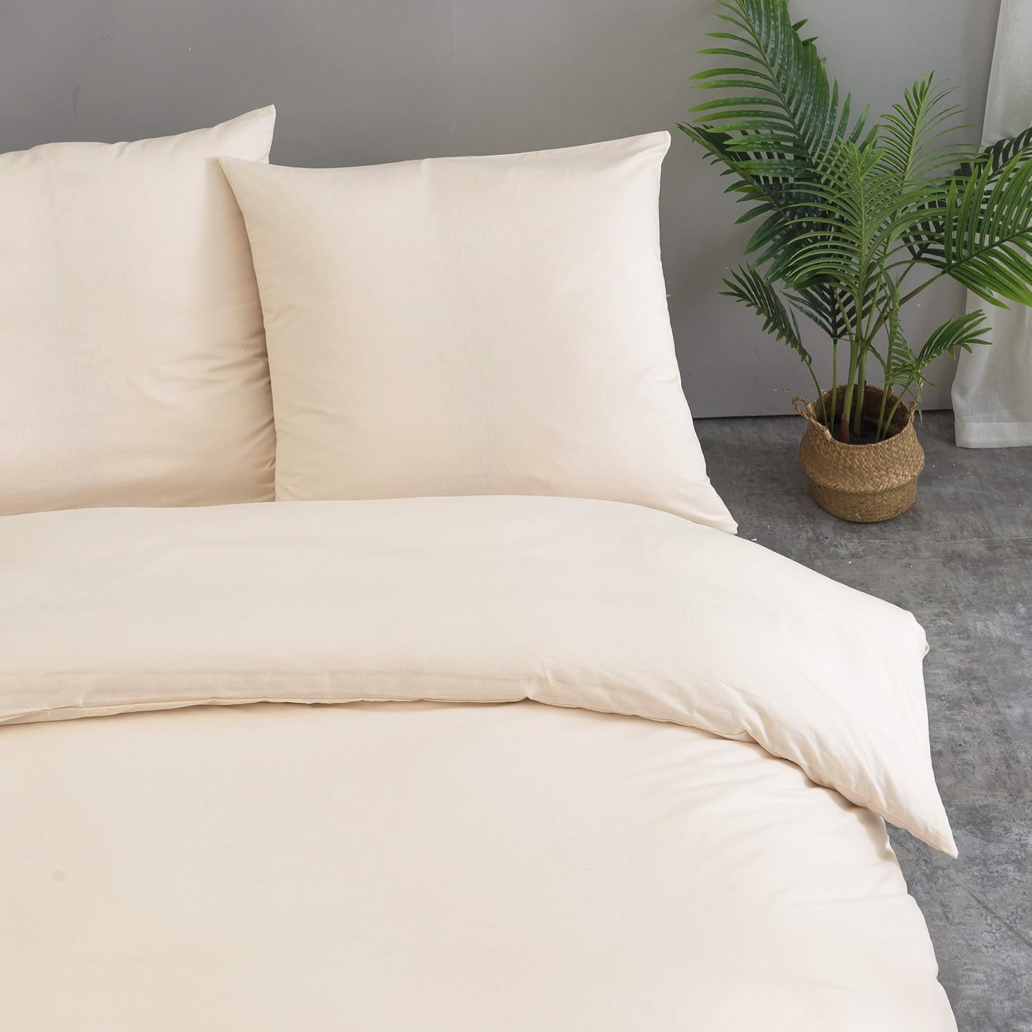 Cotton bedding 135x200 cm 1 duvet cover with 1 pillowcase 80x80 cm with zipper Cream 4