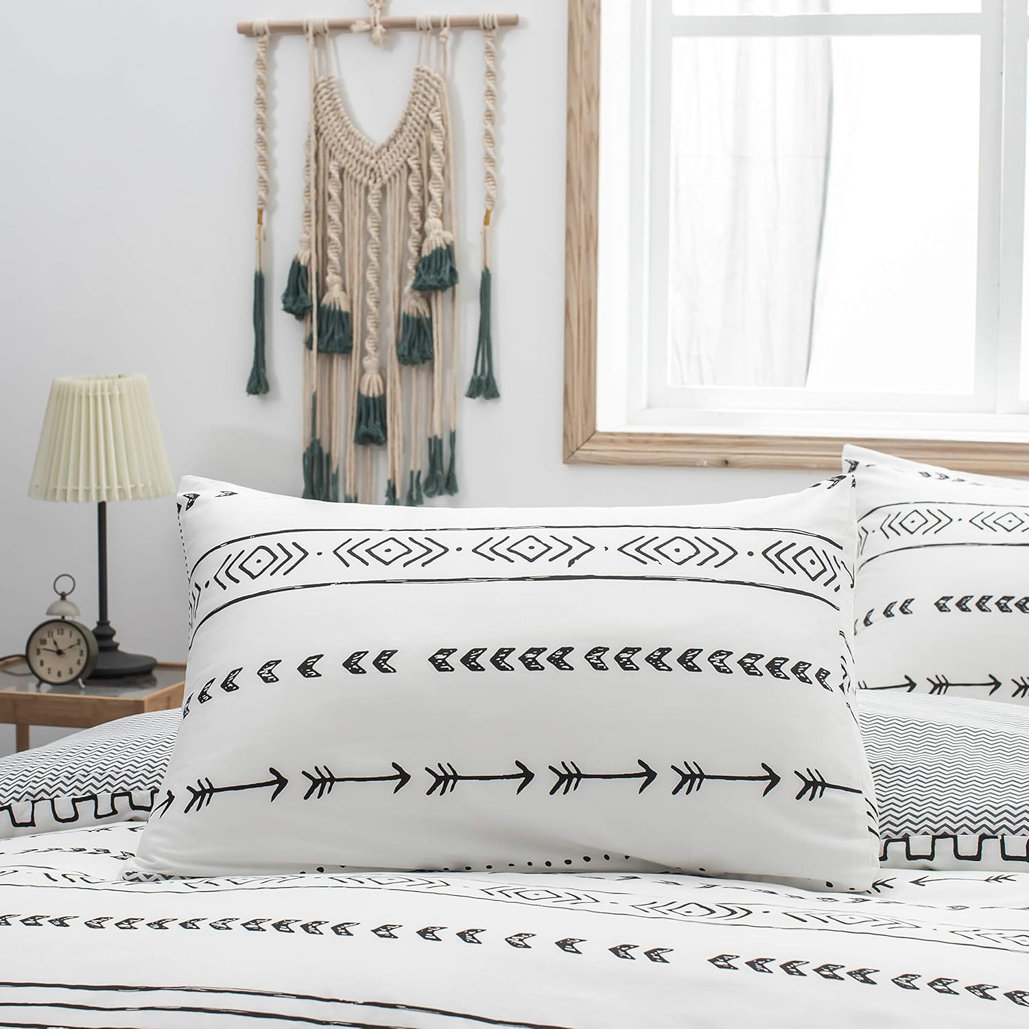 AYSW Duvet Cover Set Cotton Queen 3 Pieces Luxury Bedding White Bohemian Style Ultra Soft, Breathable and Durable Classical Printed Pattern with 4 Corner Ties 5