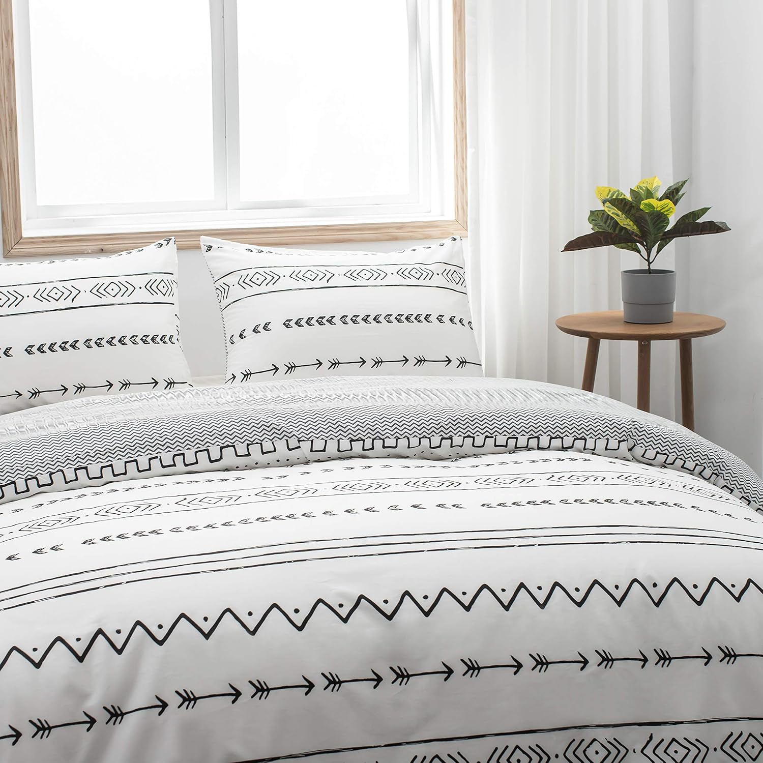 AYSW Duvet Cover Set Cotton Queen 3 Pieces Luxury Bedding White Bohemian Style Ultra Soft, Breathable and Durable Classical Printed Pattern with 4 Corner Ties 3