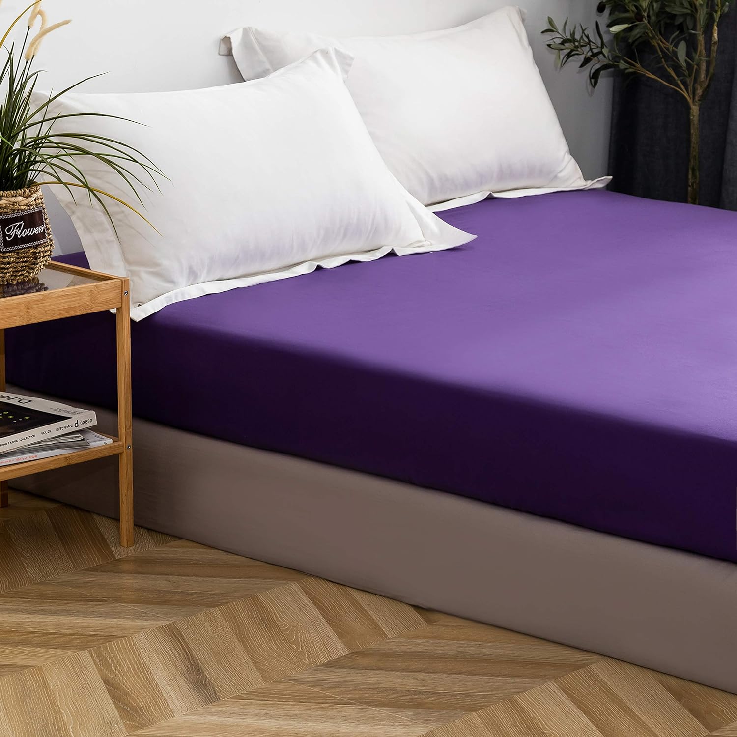 Fitted Bottom Sheet Only Premium 1809 Ultra-Soft Fade Resistant Brushed Microfiber Deep Pocket Full Purple 6