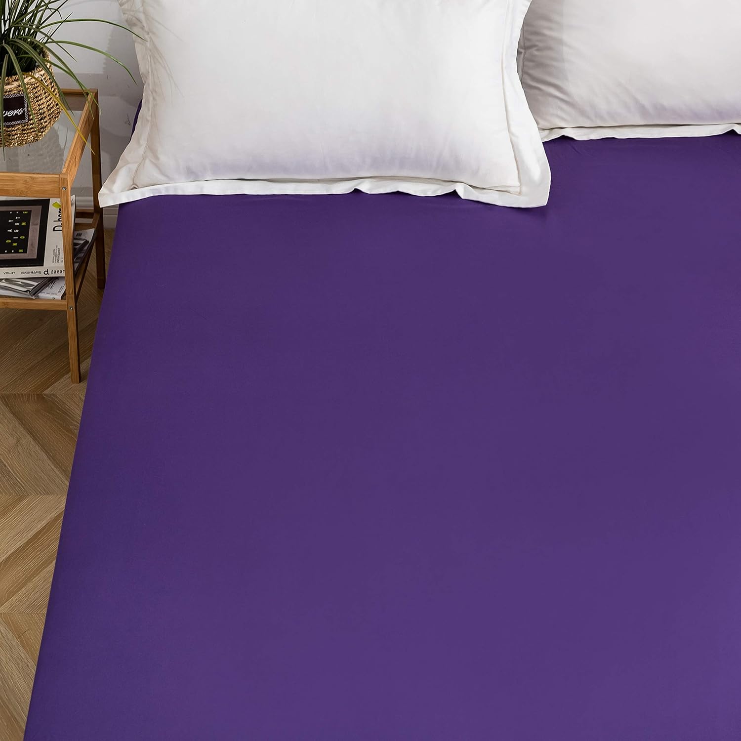 Fitted Bottom Sheet Only Premium 1809 Ultra-Soft Fade Resistant Brushed Microfiber Deep Pocket Full Purple 4