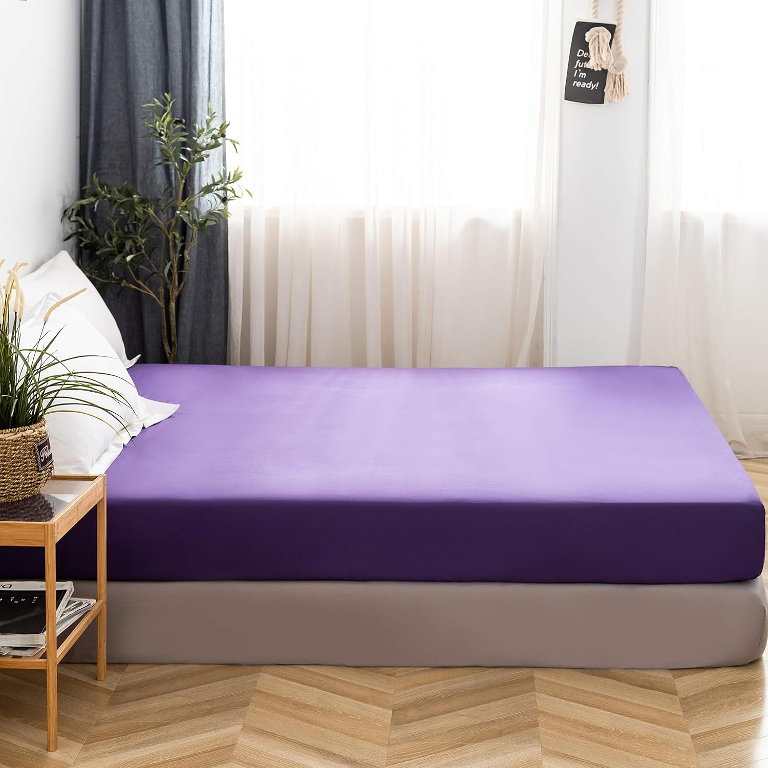 Fitted Bottom Sheet Only Premium 1809 Ultra-Soft Fade Resistant Brushed Microfiber Deep Pocket Full Purple 8