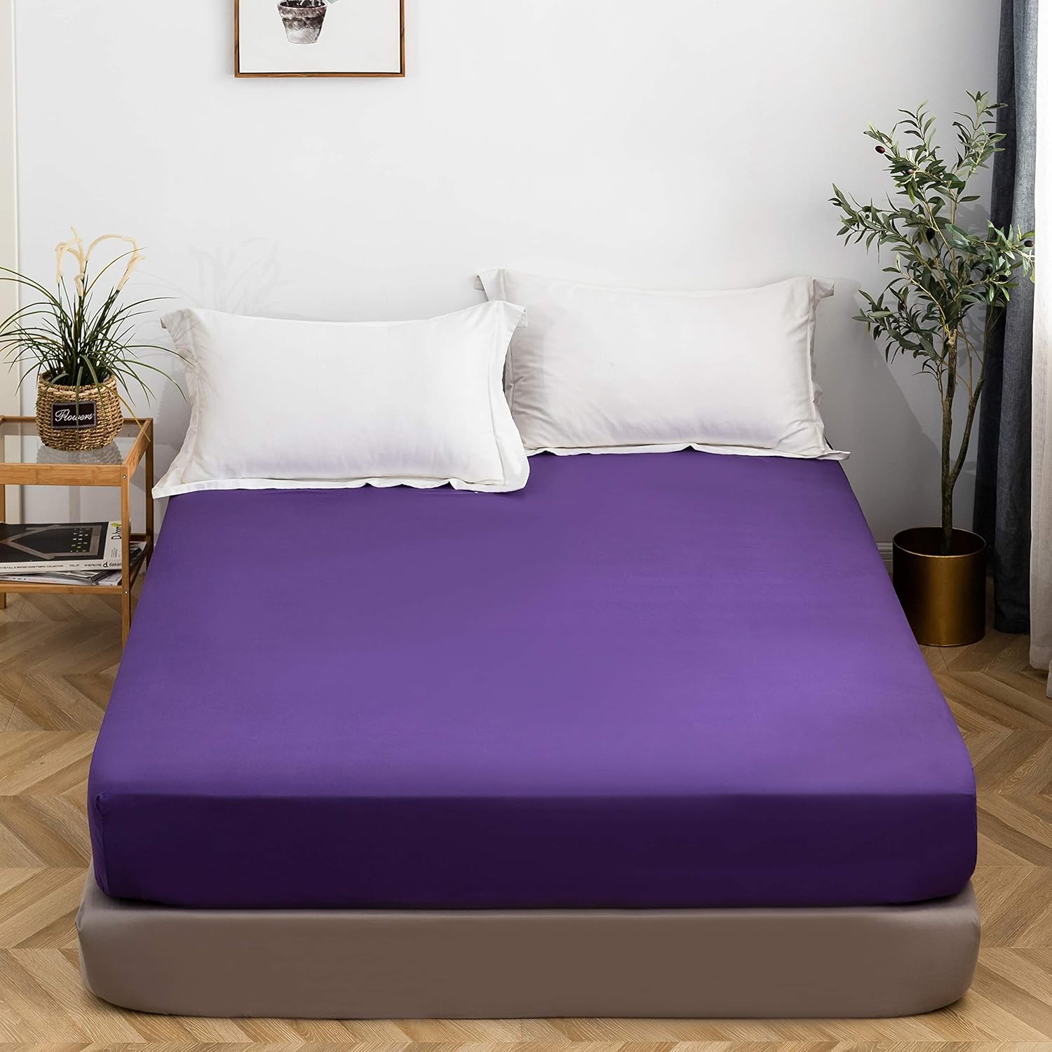 Fitted Bottom Sheet Only Premium 1809 Ultra-Soft Fade Resistant Brushed Microfiber Deep Pocket Full Purple 2