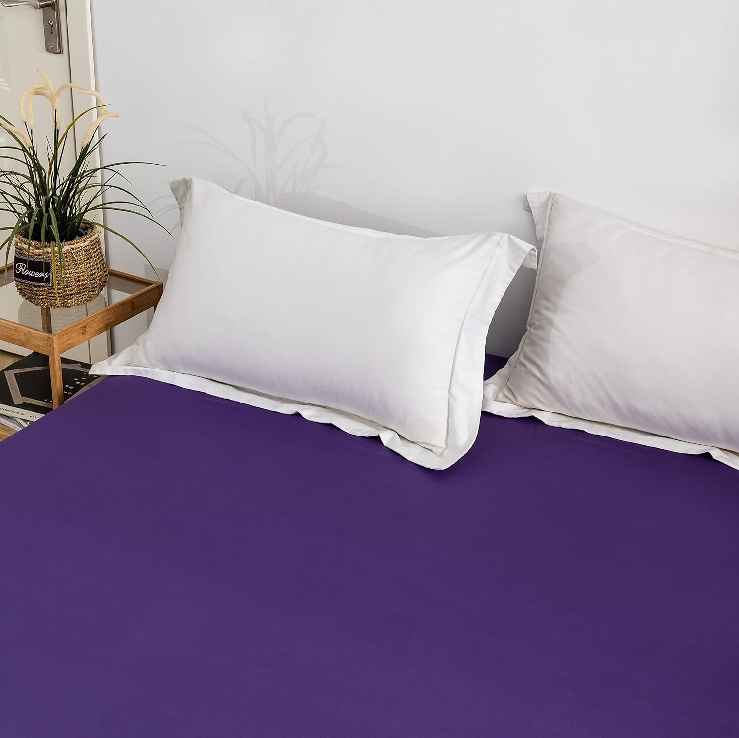 Fitted Bottom Sheet Only Premium 1809 Ultra-Soft Fade Resistant Brushed Microfiber Deep Pocket Full Purple 5