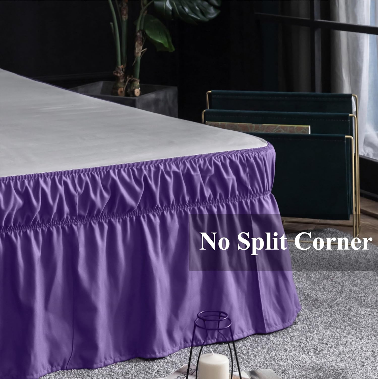 AYSW Bed Skirt Queen Size 14 inch Drop Premium Soft and Cozy 1800 Brushed Microfiber Dust Ruffle Three Fabric Sides Wrap Around with Elastic No Top Easy On Purple Holiday 3