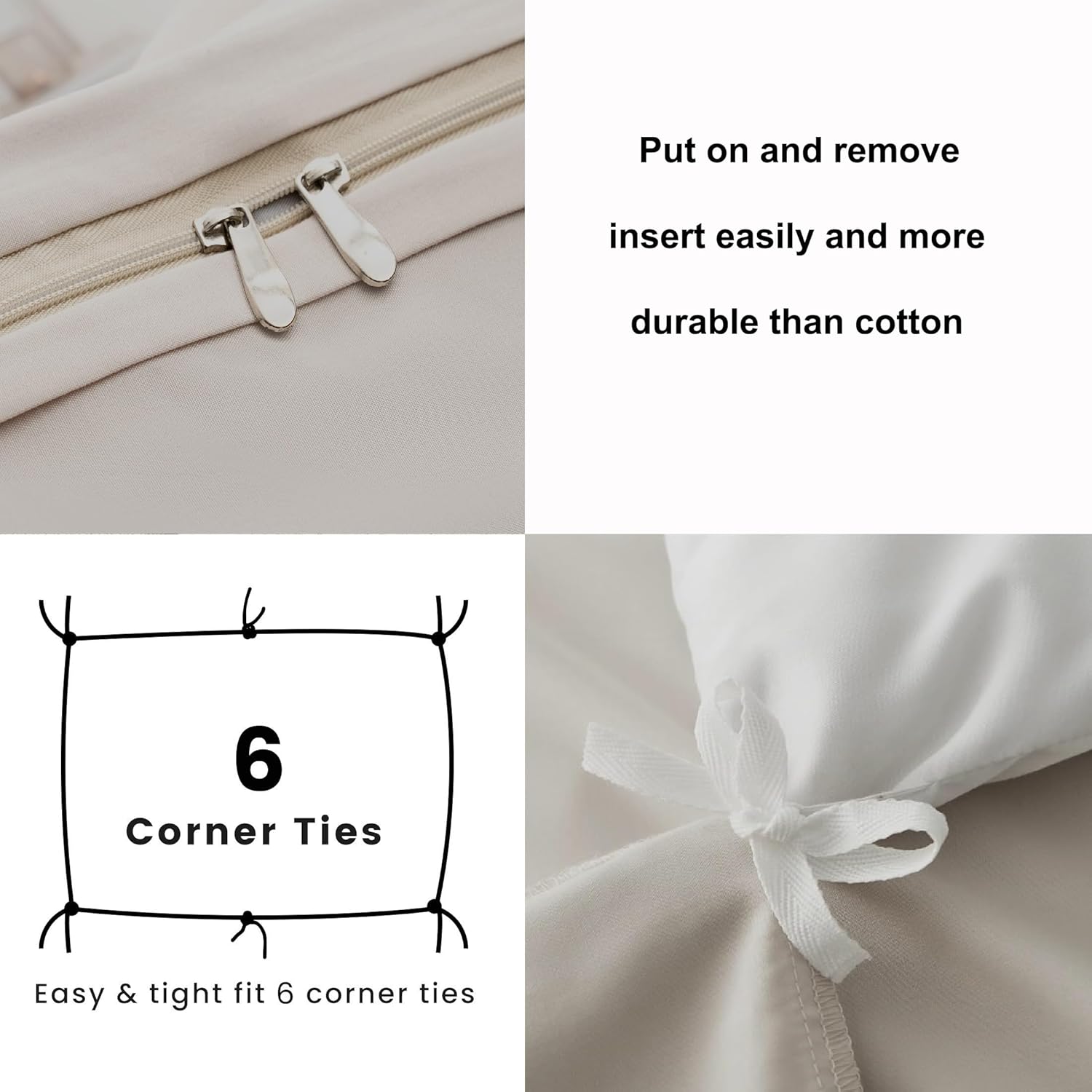 AYSW Bedding Double Duvet Cover Set 3 PCS Plain Brushed Microfiber Bedding 1 Duvet Cover with 2 Zippers and 2 Pillowcases Cream/Beige 2