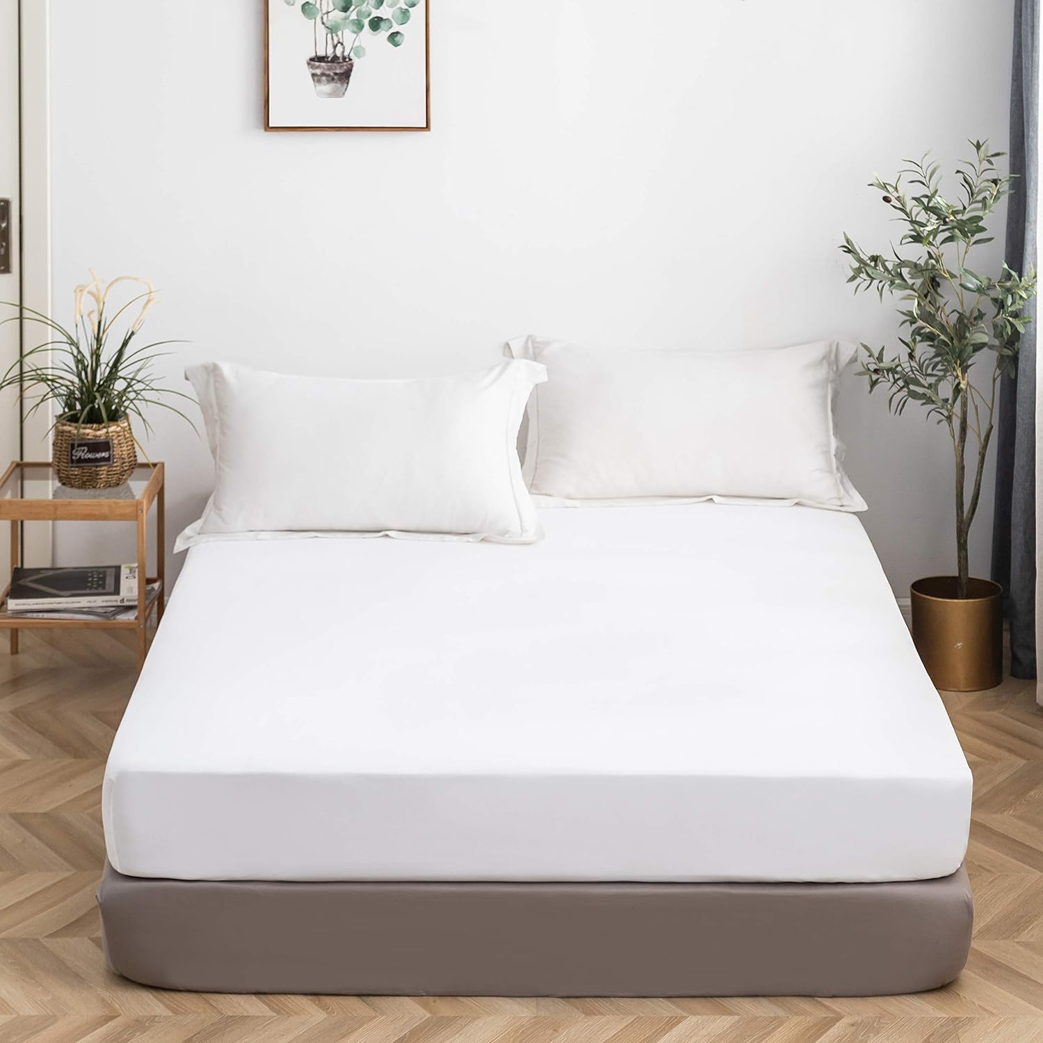 LS Fitted Bottom Sheet Only Premium Ultra-Soft Fade Resistant Brushed Microfiber Deep Pocket Full White 2