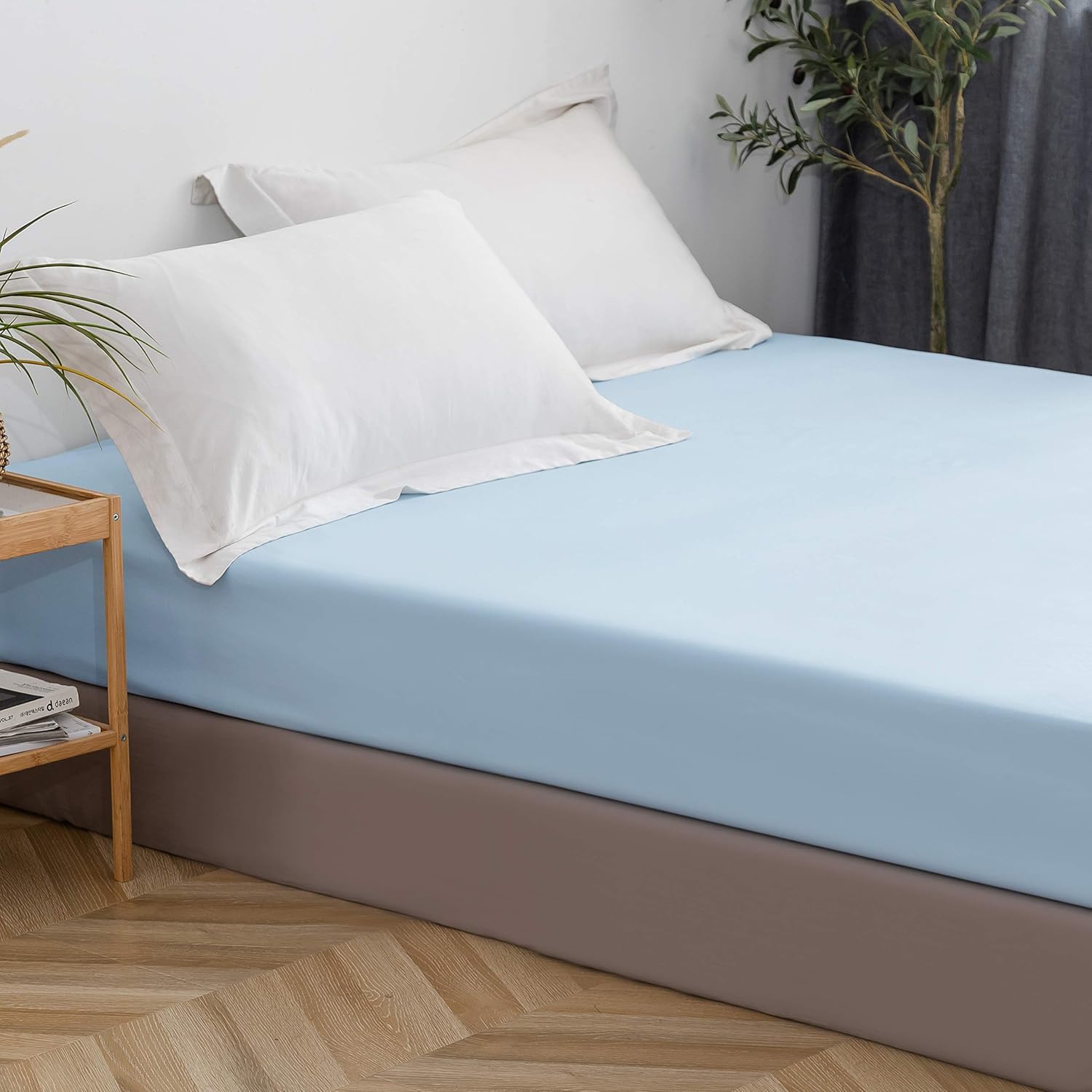 Fitted Bottom Sheet Only Premium 1800 Ultra-Soft Fade Resistant Brushed Microfiber Deep Pocket Full Light Blue 6