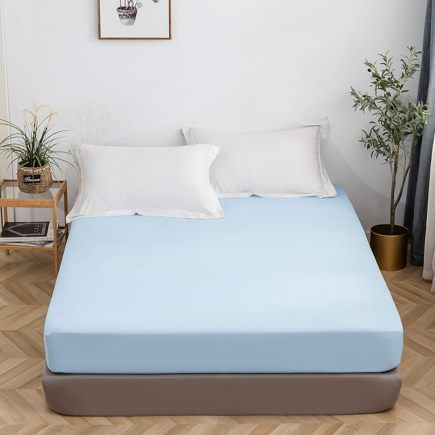 Fitted Bottom Sheet Only Premium 1800 Ultra-Soft Fade Resistant Brushed Microfiber Deep Pocket Full Light Blue 2