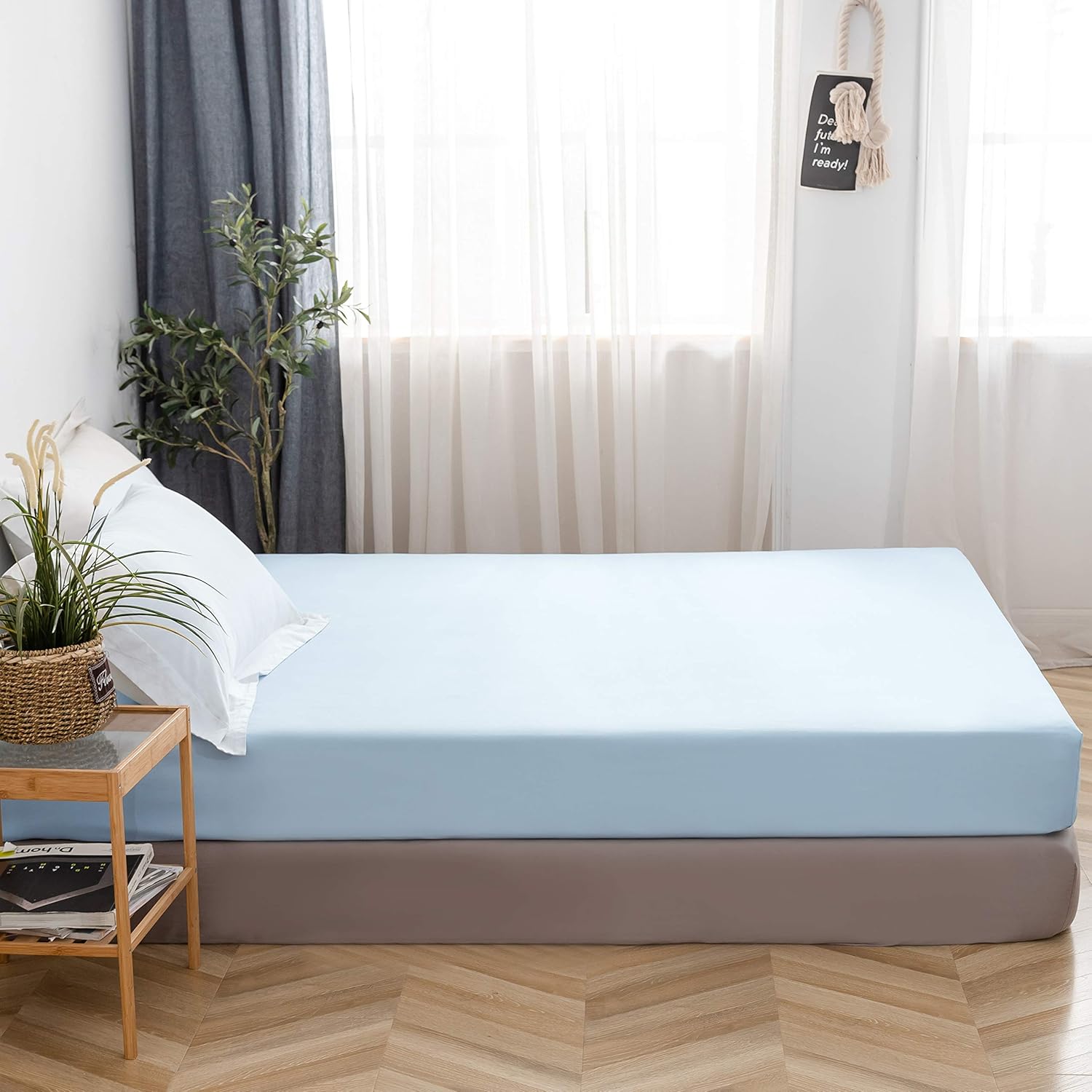 Fitted Bottom Sheet Only Premium 1800 Ultra-Soft Fade Resistant Brushed Microfiber Deep Pocket Full Light Blue 5