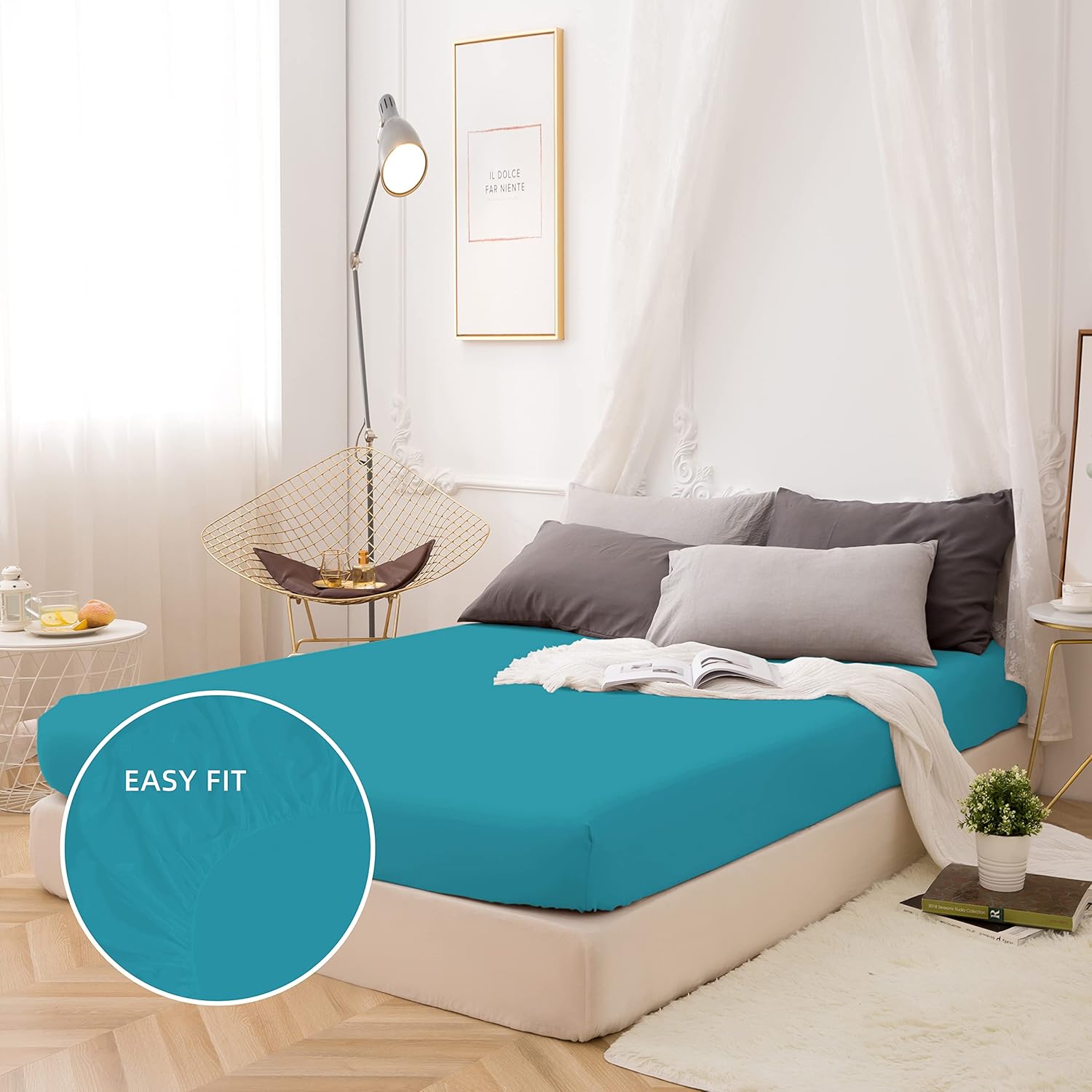 Fitted Bottom Sheet Only Premium 1813 Ultra-Soft Fade Resistant Brushed Microfiber Deep Pocket Full Teal 3