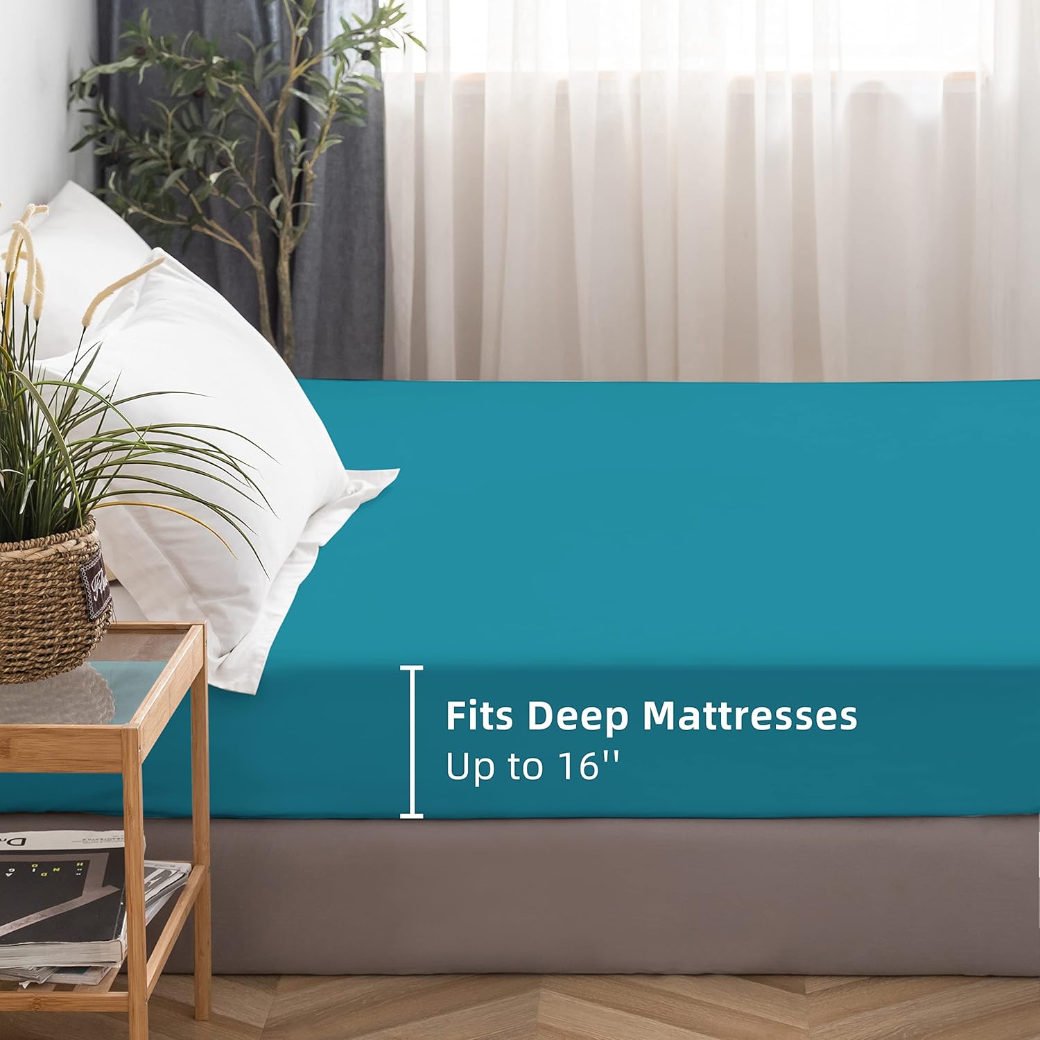 Fitted Bottom Sheet Only Premium 1813 Ultra-Soft Fade Resistant Brushed Microfiber Deep Pocket Full Teal 5