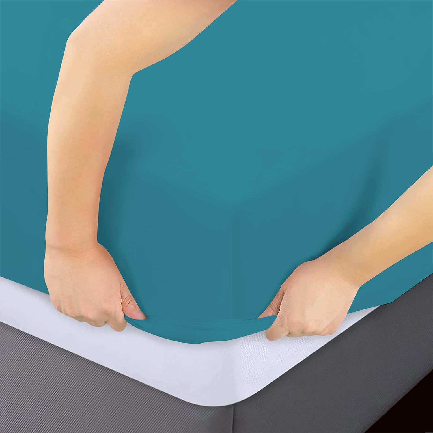 Fitted Bottom Sheet Only Premium 1813 Ultra-Soft Fade Resistant Brushed Microfiber Deep Pocket Full Teal 4