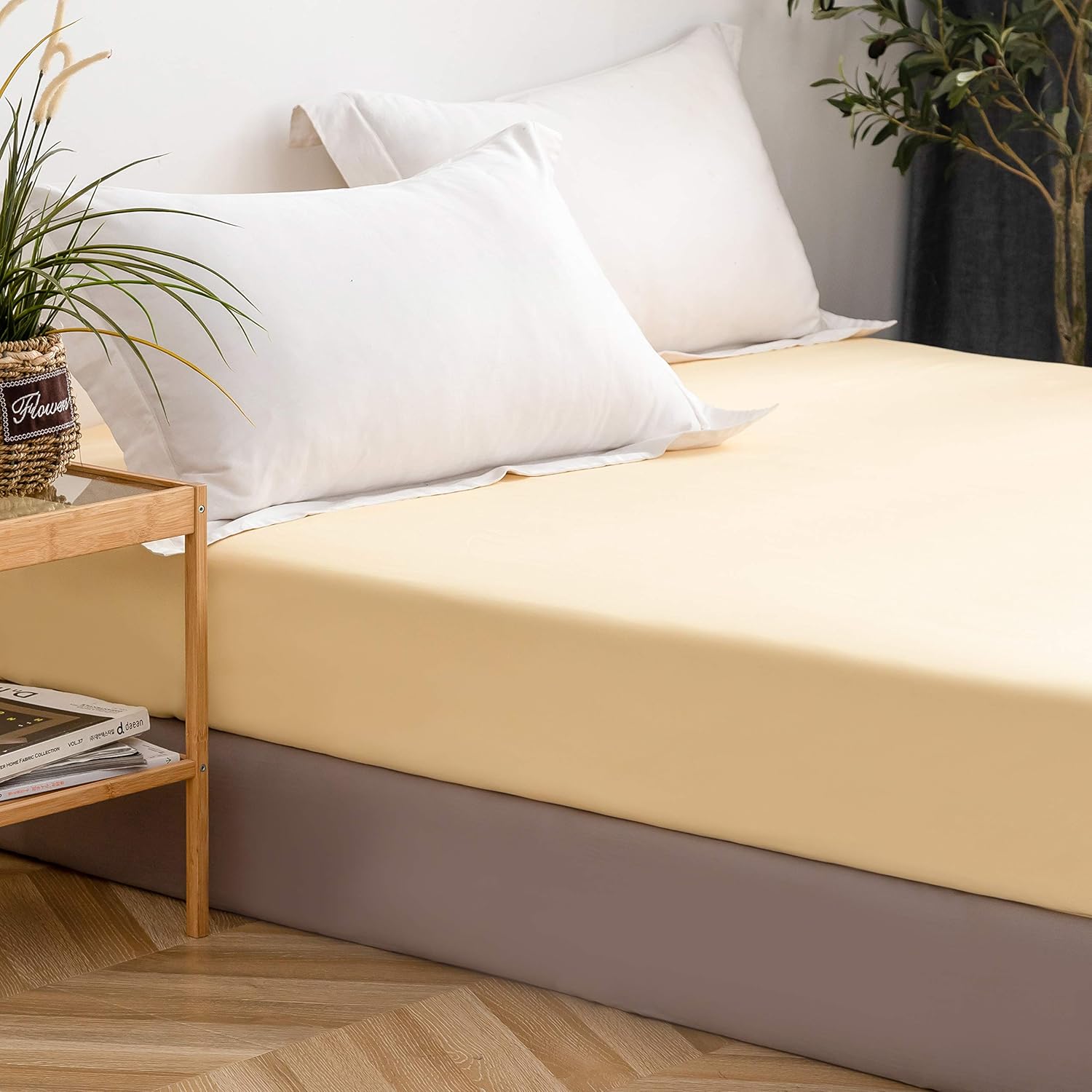LS Fitted Bottom Sheet Only Premium 1800 Ultra-Soft Fade Resistant Brushed Microfiber Deep Pocket Full Yellow 6