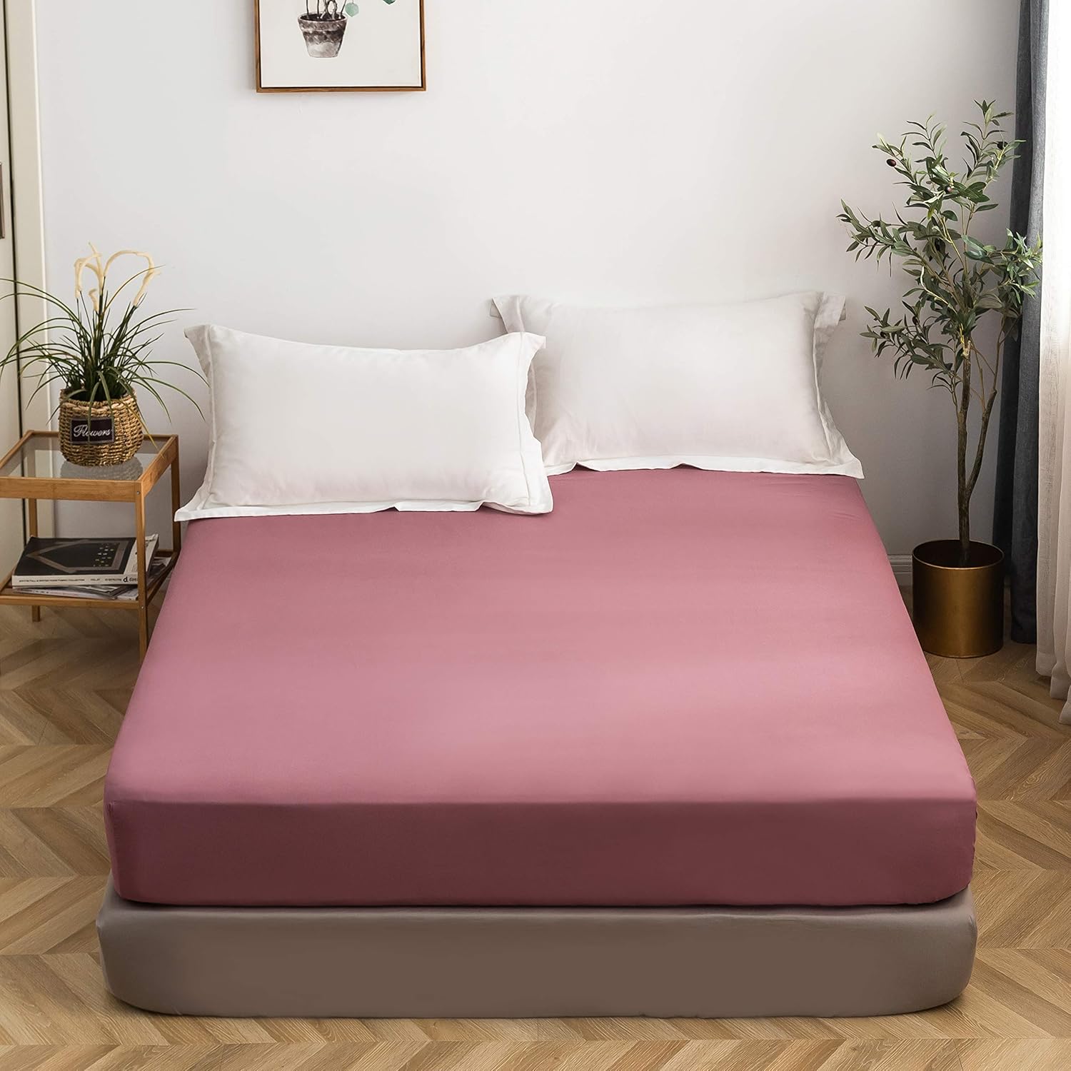 Fitted Bottom Sheet Only Premium 1800 Ultra-Soft Fade Resistant Brushed Microfiber Deep Pocket Full Vintage Pink 2