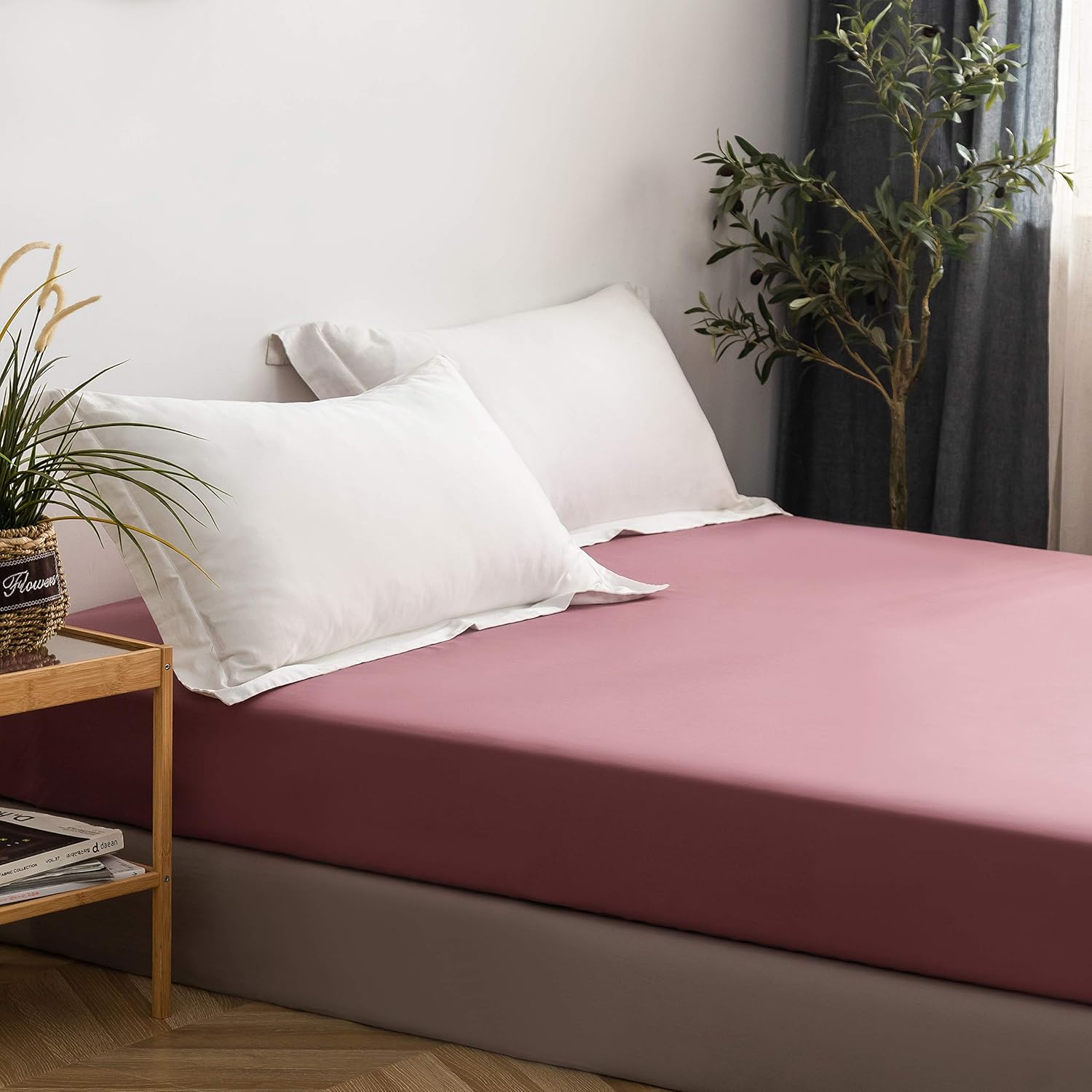 Fitted Bottom Sheet Only Premium 1800 Ultra-Soft Fade Resistant Brushed Microfiber Deep Pocket Full Vintage Pink 6