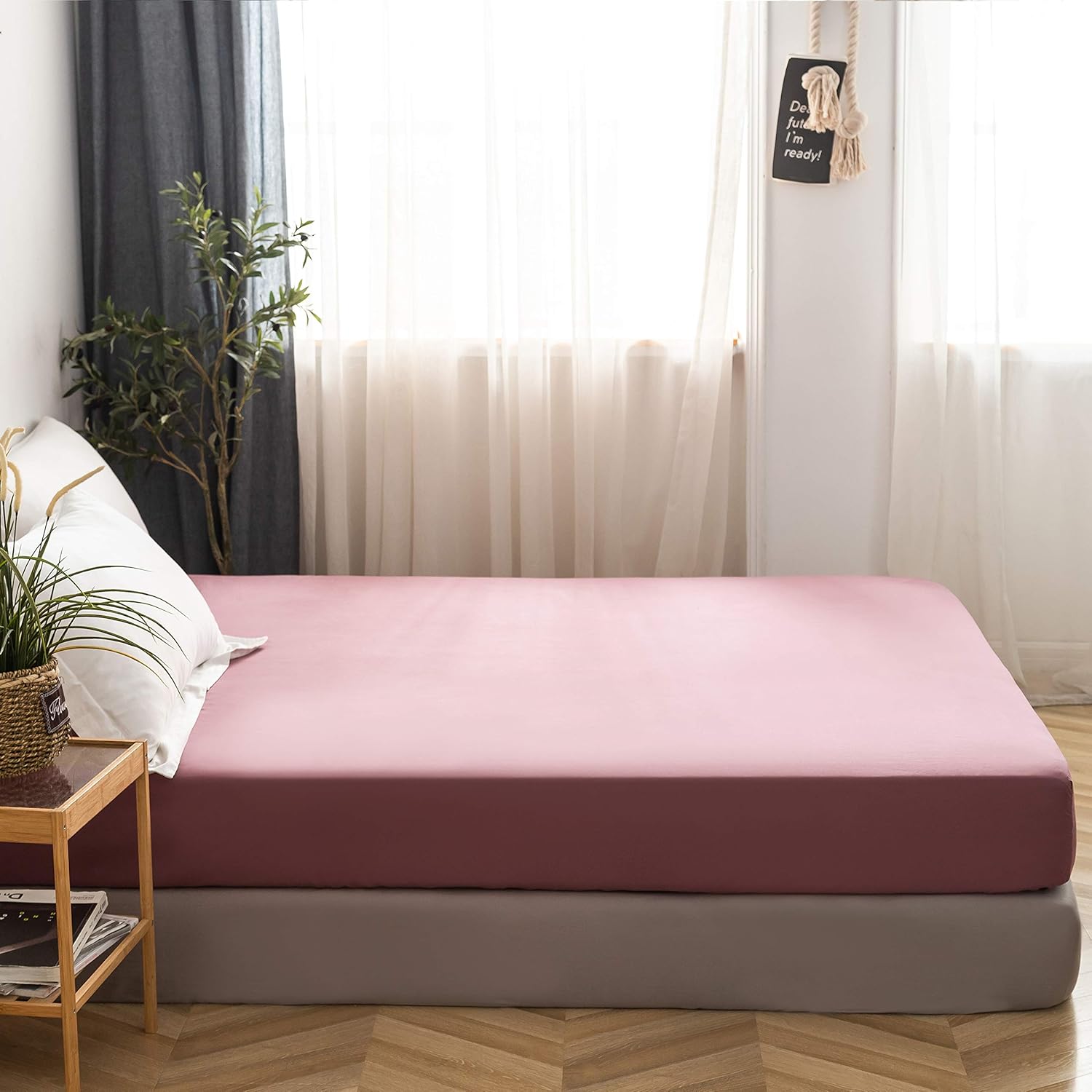 Fitted Bottom Sheet Only Premium 1800 Ultra-Soft Fade Resistant Brushed Microfiber Deep Pocket Full Vintage Pink 4