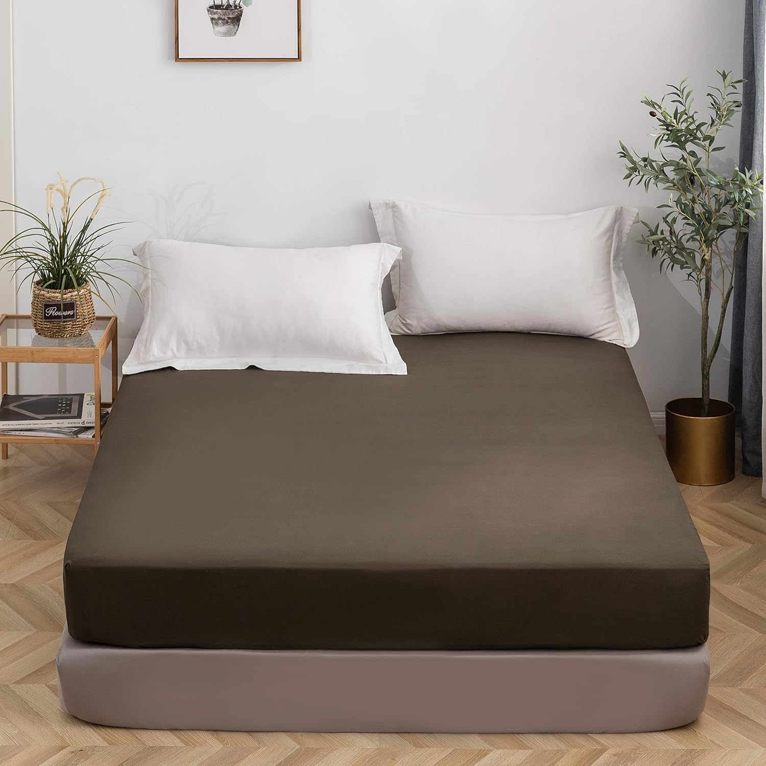 Fitted Bottom Sheet Only Premium 1812 Ultra-Soft Fade Resistant Brushed Microfiber Deep Pocket Full Coffee 2