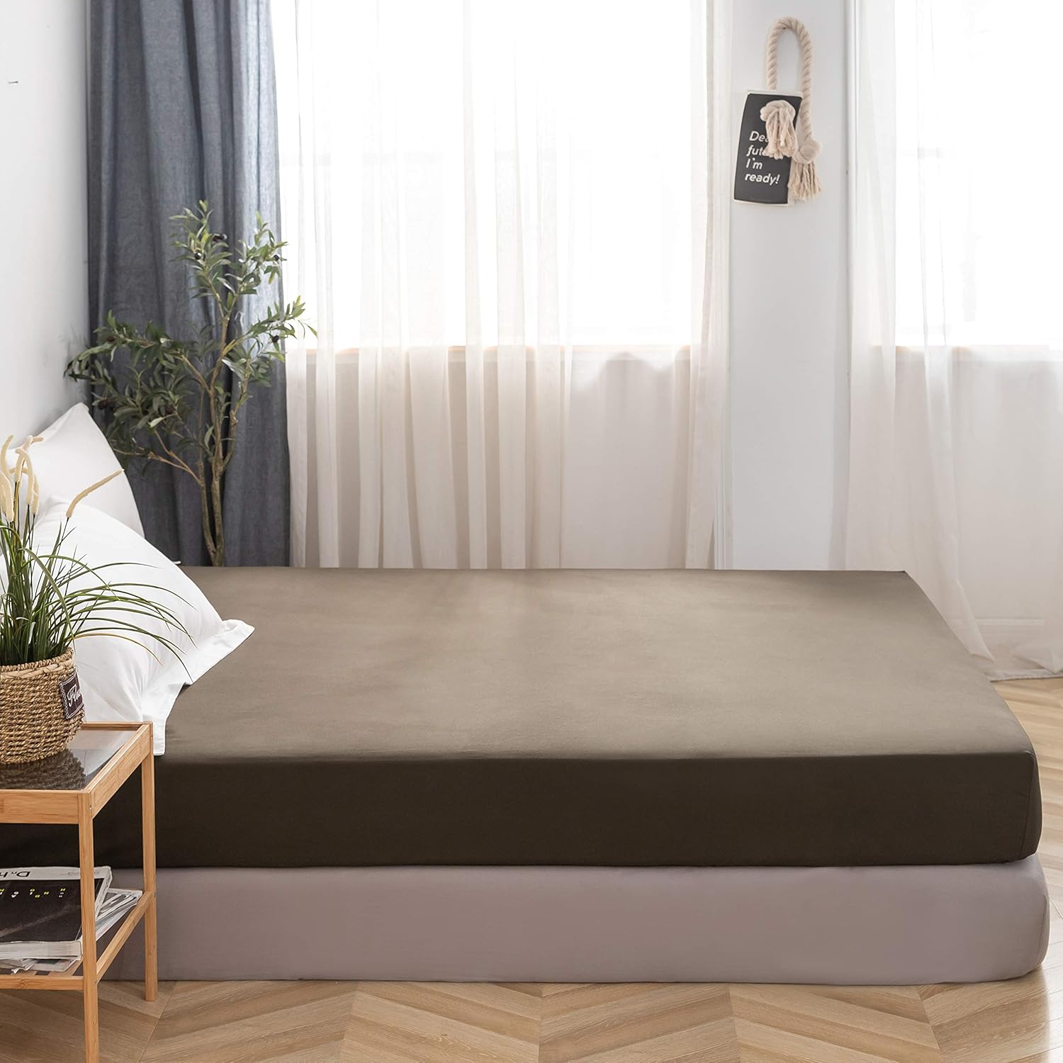 Fitted Bottom Sheet Only Premium 1812 Ultra-Soft Fade Resistant Brushed Microfiber Deep Pocket Full Coffee 4