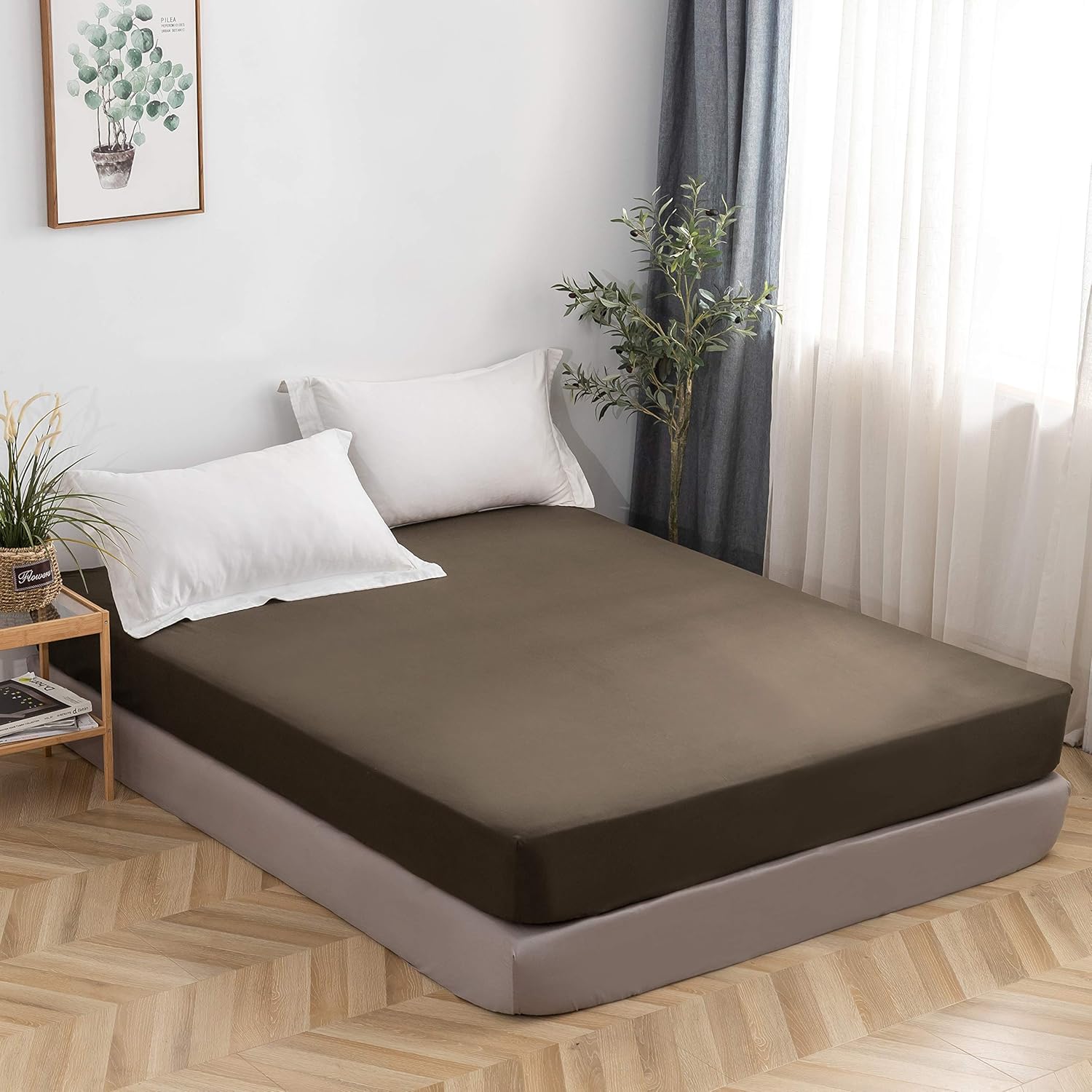 Fitted Bottom Sheet Only Premium 1812 Ultra-Soft Fade Resistant Brushed Microfiber Deep Pocket Full Coffee 3