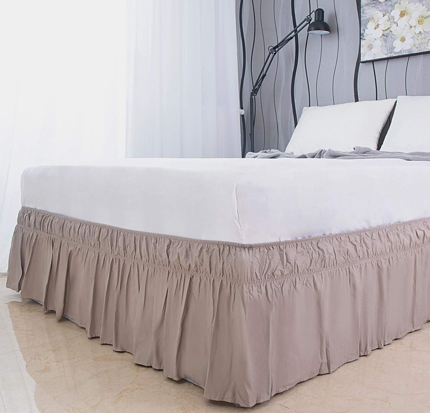 AYSW Betthimmel 17-18 Inch Drop Dust Ruffle Drei Stoffseiten mit Elastik Ohne Oberteil Einfaches Anziehen (Twin, Light Taupe) 3