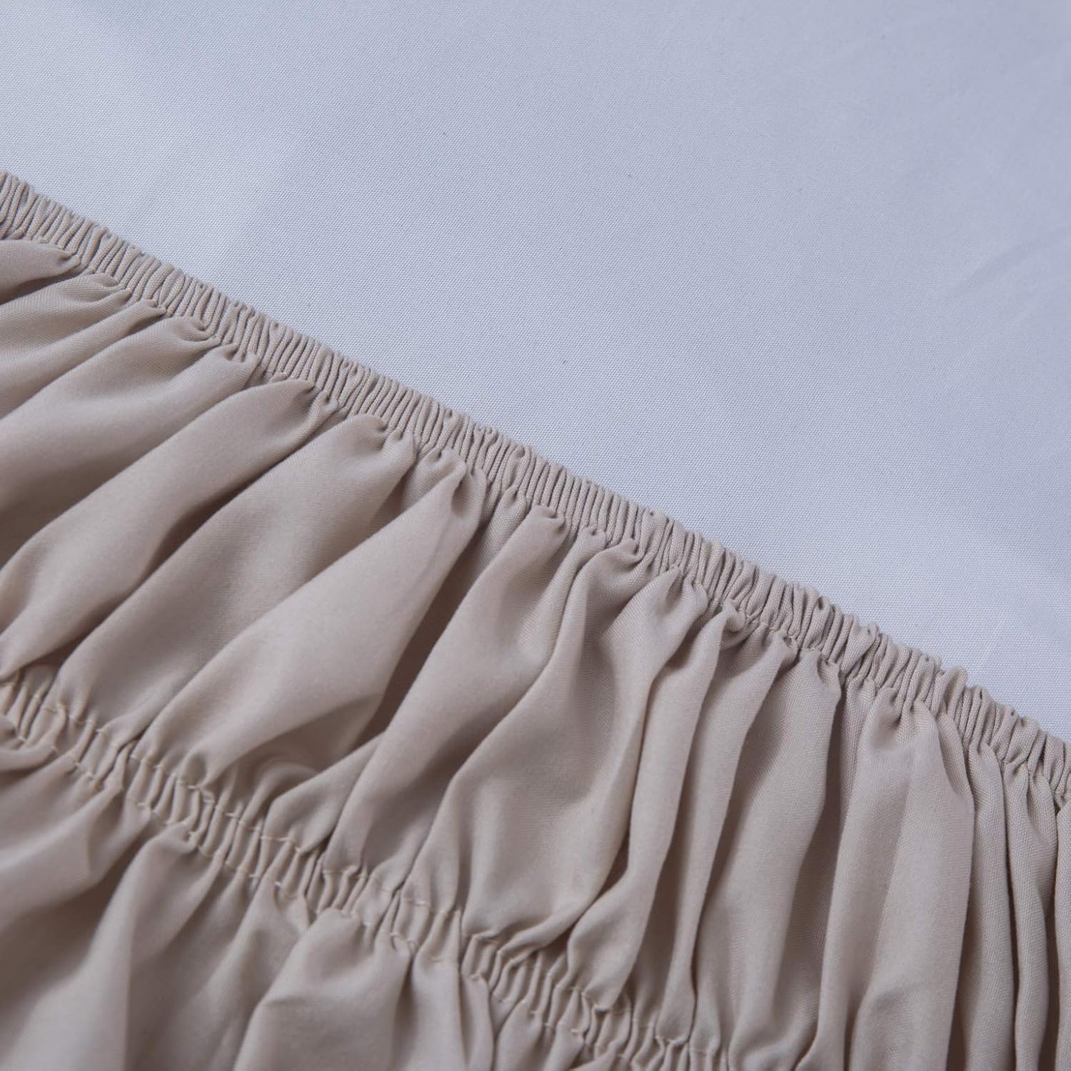 AYSW Betthimmel 17-18 Inch Drop Dust Ruffle Drei Stoffseiten mit Elastik Ohne Oberteil Einfaches Anziehen (Twin, Light Taupe) 6