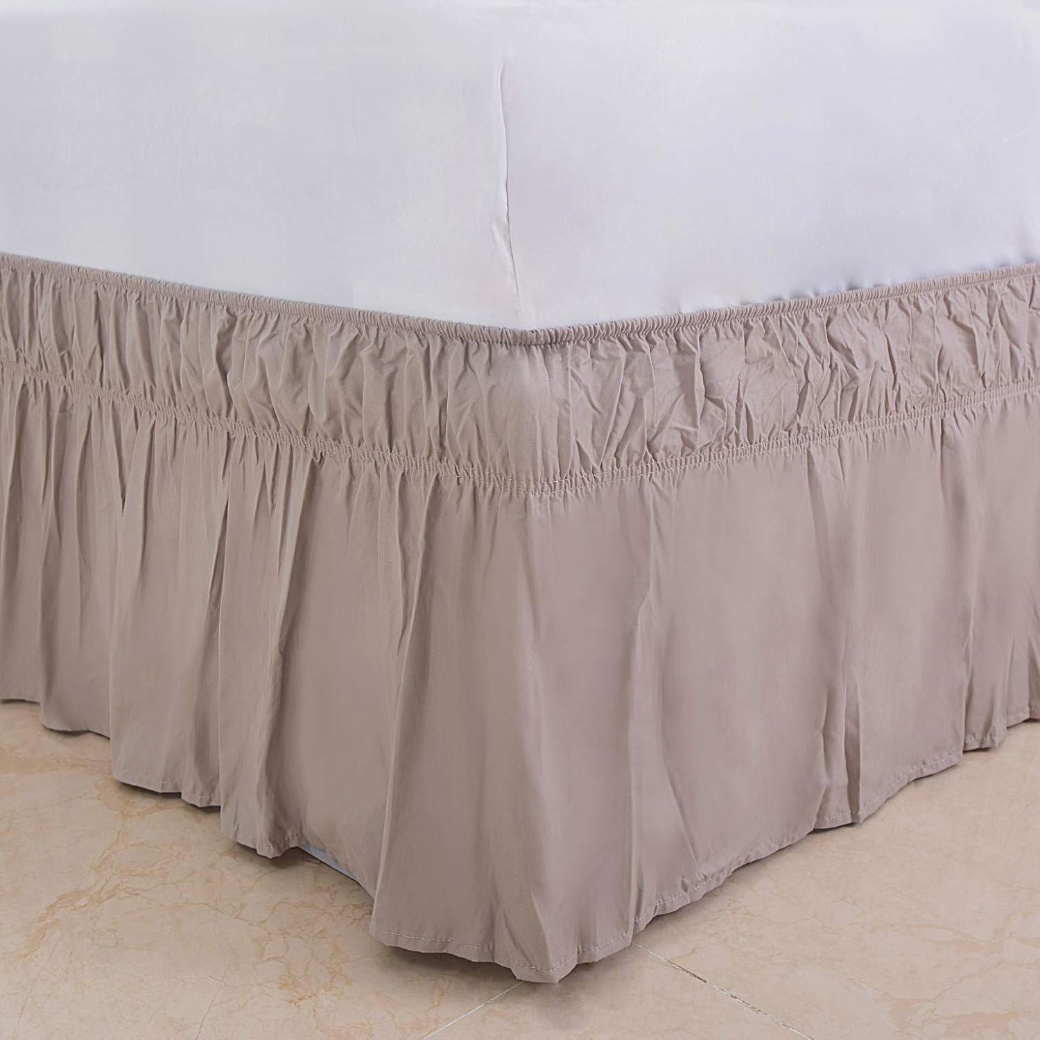 AYSW Betthimmel 17-18 Inch Drop Dust Ruffle Drei Stoffseiten mit Elastik Ohne Oberteil Einfaches Anziehen (Twin, Light Taupe) 2