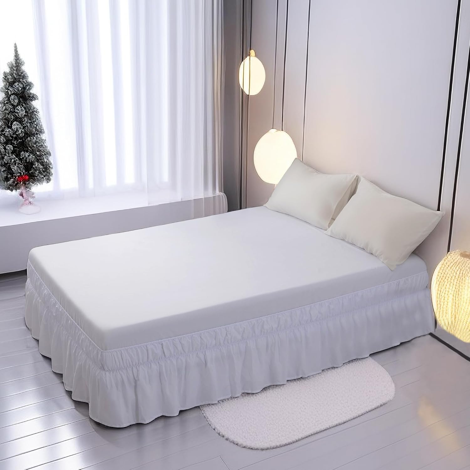 AYSW Bed Skirt Twin Size 18 inch Drop Premium Soft and Cozy 1800 Brushed Microfiber Dust Ruffle Three Fabric Sides Wrap Around with Elastic No Top Easy On Stable White 3